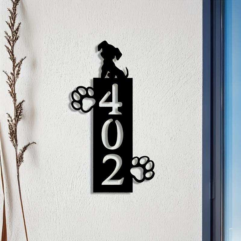 TEMU Numéro de maison en métal personnalisé avec de patte de chien - Plaque d'adresse sur mesure avec silhouette de chien et motif de patte |