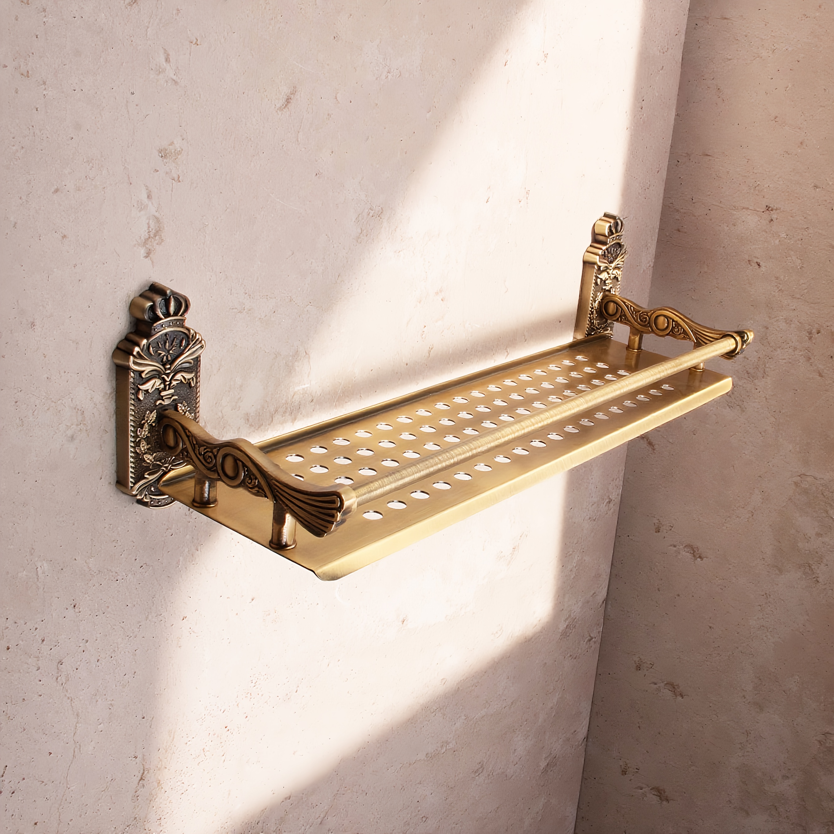 Image of Vintage European Crown Perforated Drying Shelf - Kitchen & Bathroom Organizer ( Bronze/black&bronze), Shelves
