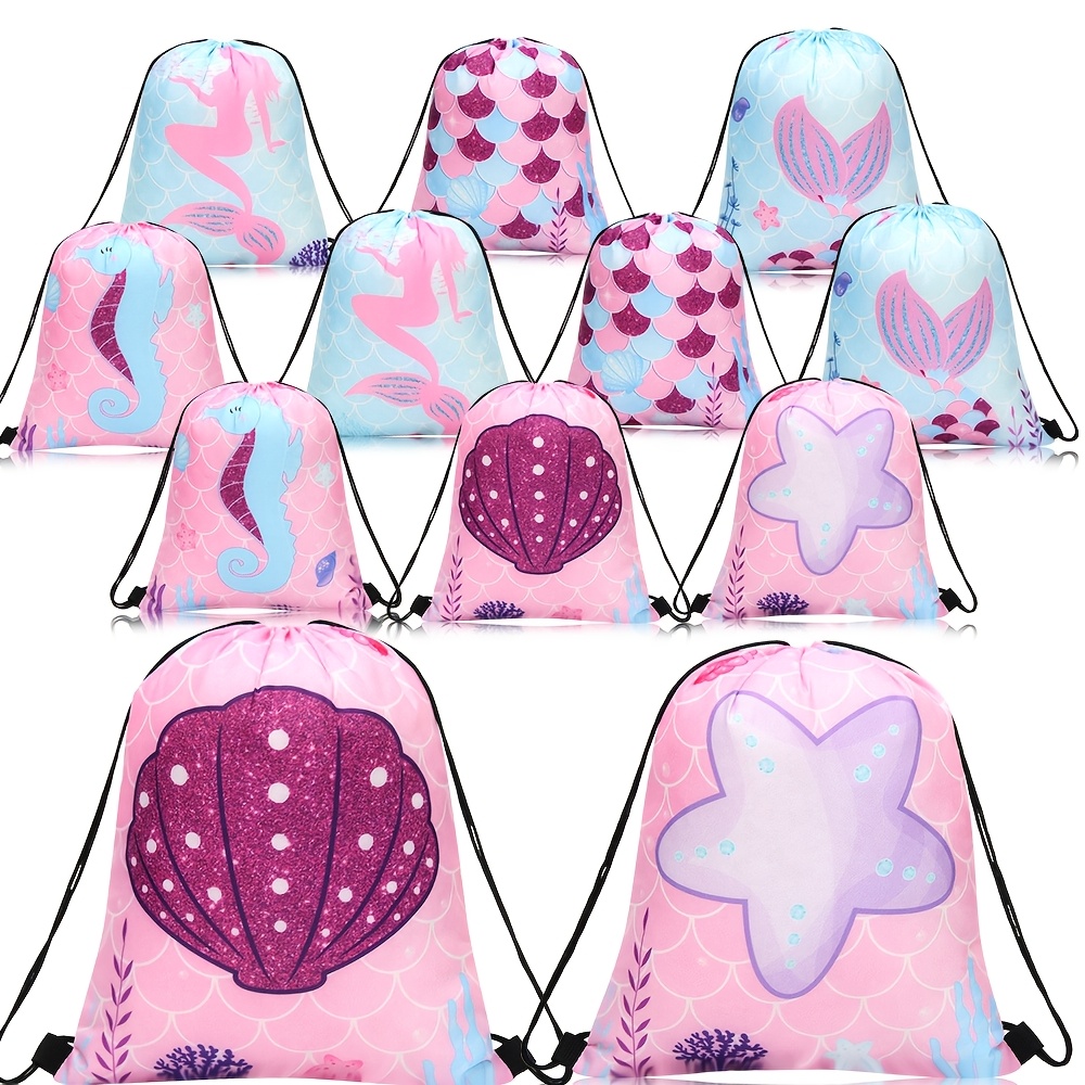 

Set Of 12 Mermaid-themed Drawstring Bags For An Party - And Reusable Polyester, Birthdays, Christmas, And Halloween Parties - Portable Drawstring Backpacks Suitable For Party Gift Bags And Candy Bags.