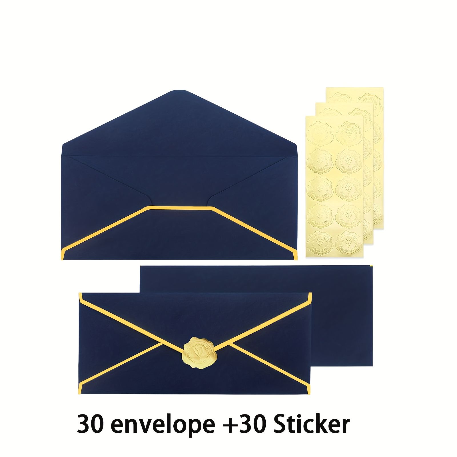 E-shop 60 Stück/Satz Geschäftsumschläge mit Goldrand, inklusive Goldstickern, 24x10 cm V-Schnitt Folienkante Luxus-Versandtaschen, Premium-Papier für