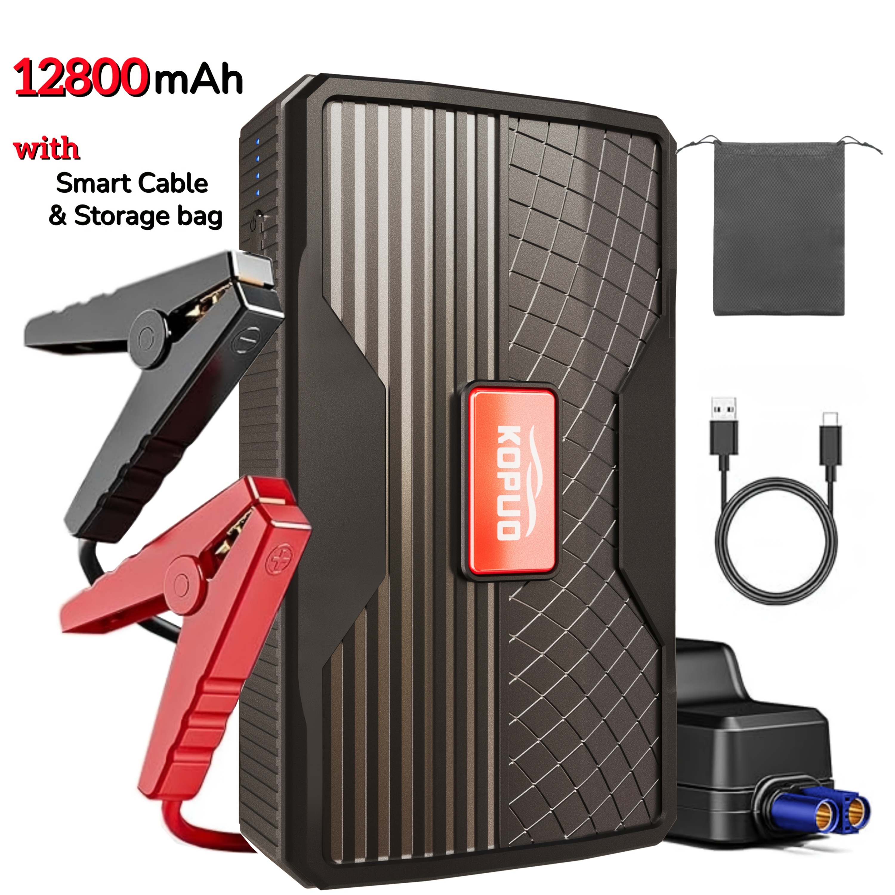 TEMU KOPUO Démarreur de batterie de voiture portable 5000A (6.0L Essence/5L Diesel) Pack de batterie de démarrage de voiture portable, Démarreur de