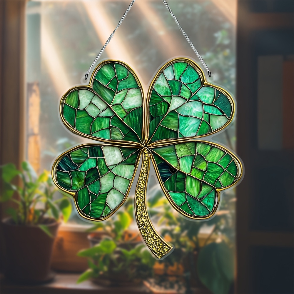 

1pc Bohemian Style Stained Acrylic Suncatcher, 's Day Irish Theme Wall Hanging Decor, Indoor Living Room Decoration, , No Electricity Required, Orientation, Featherless - 7.8x7.5in