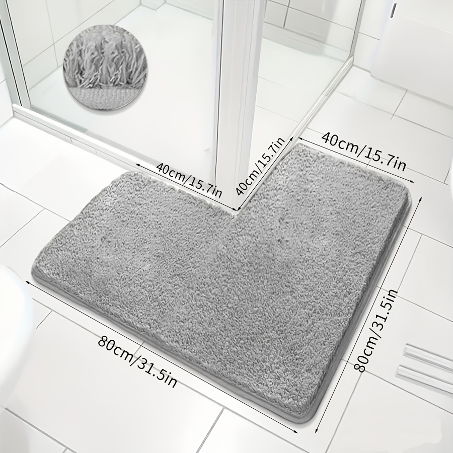 TEMU 1pc L-shaped Luxury Memory Foam Long Pile Sponge Bathroom Floor Mat, Quick Water Absorption, Washable, Machine Washable, Quick-drying, Thickened
