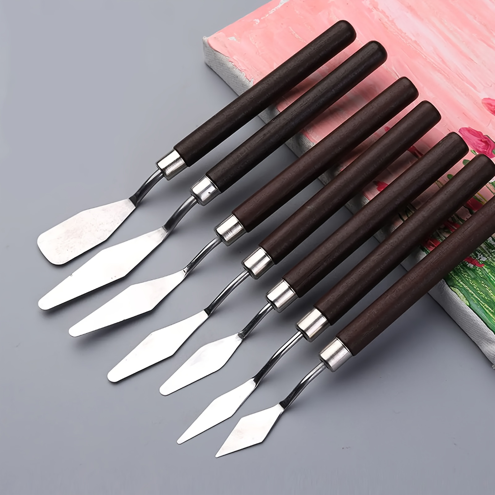 

7-piece Wooden Palette Knife Set For Artists - Durable Teakwood Handles, Stainless Steel Blades - Professional Oil Painting, Mixing & Scraping Tools With Comfort Grip