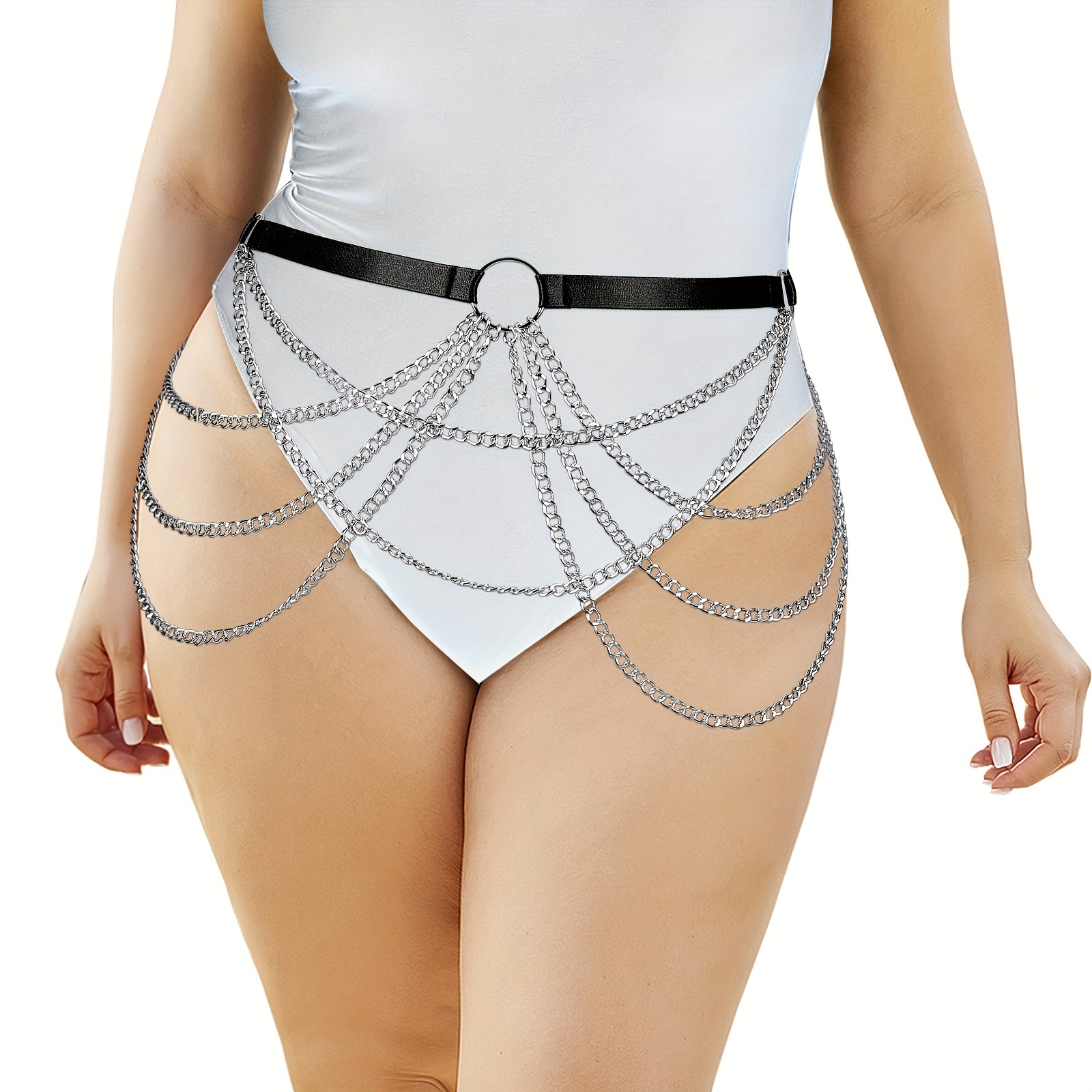 plus size punk leg harness garter belt chain elastic hollow