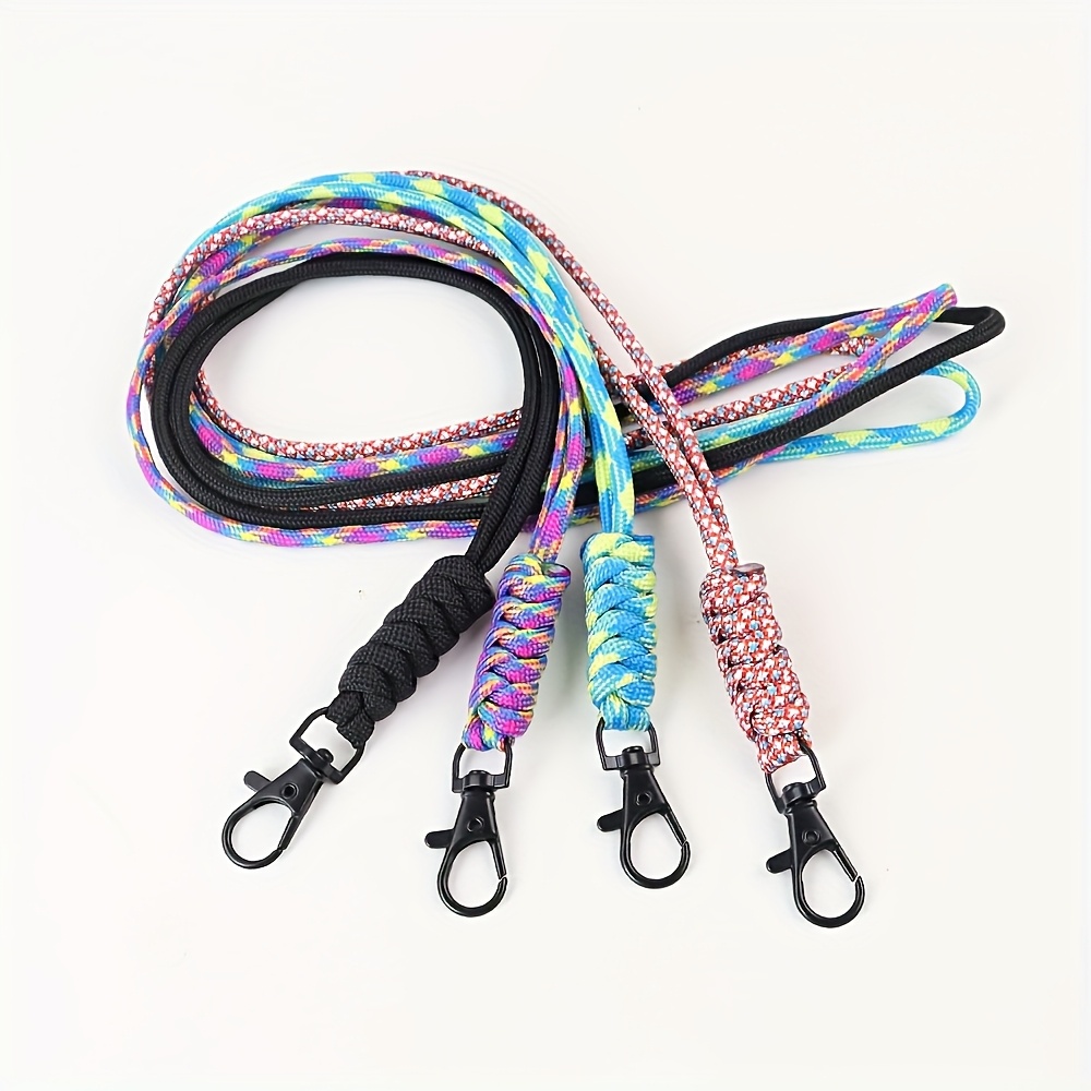 Image of 2d 4pcs Braided Lanyard, Id Card Key Lanyard With Metal Clip Ring Keychain Lanyard For Outdoor Activities