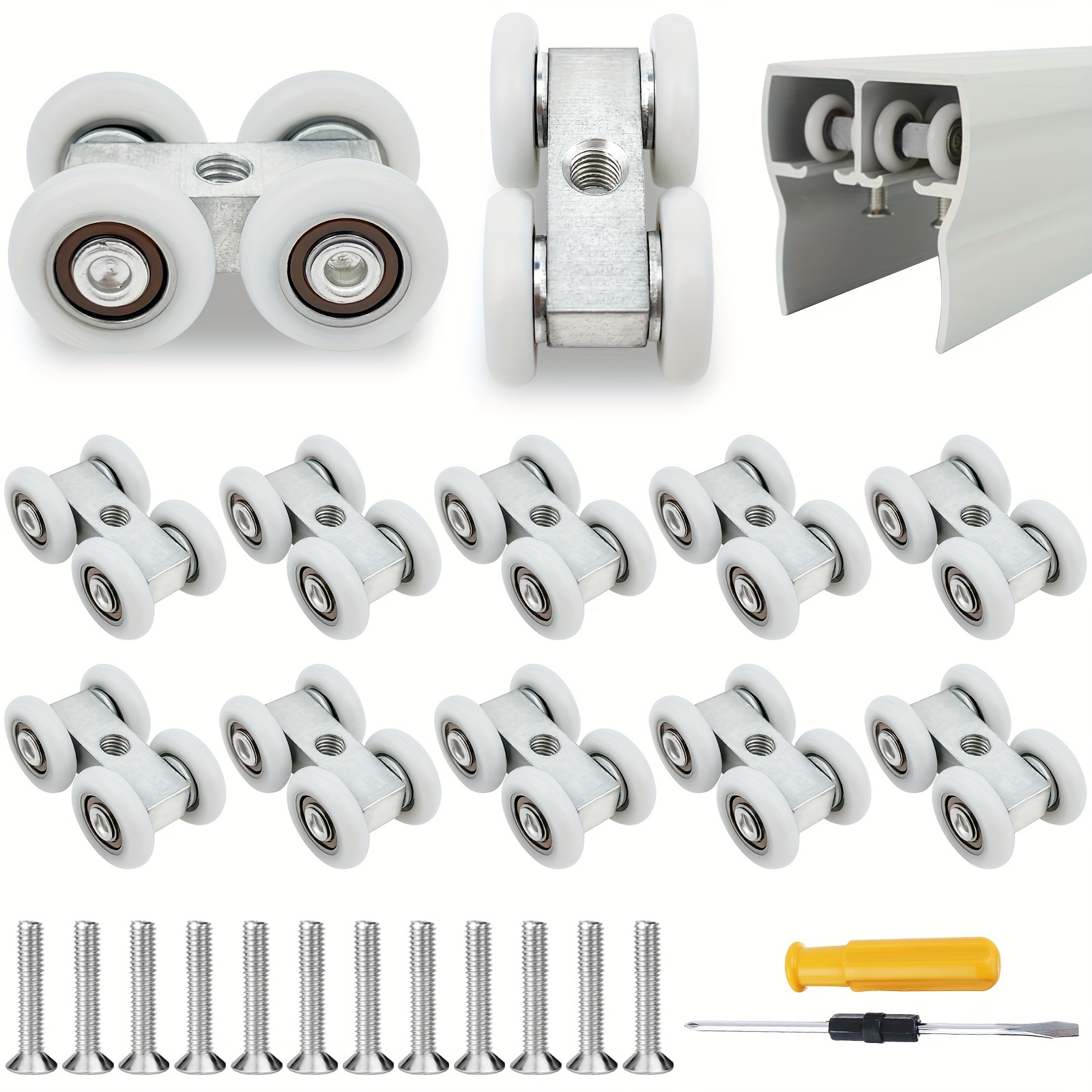 

12pcs Sliding Door Rollers With 12 Screws And Screwdriver For Sliding Doors, Cabinets, Partitions