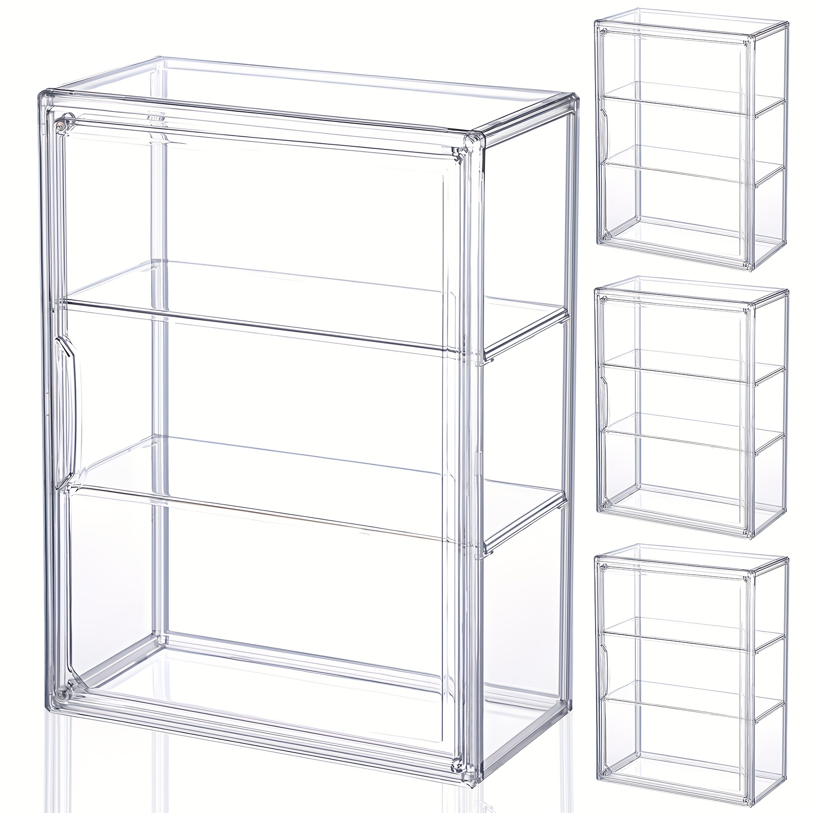 TEMU 4pcs Clear Acrylic Display Case 3 Tier Clear Display Shelf Storage Boxes Cabinet Organizer With Magnetic Door For Figures Mini Toys Halloween