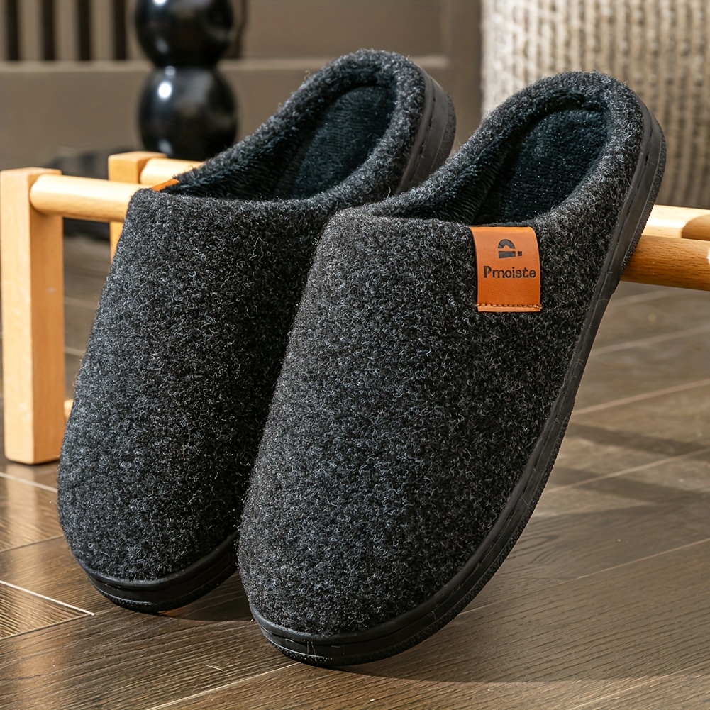 PMOISTE Herre Slip-On Hjemmesko - Kraftig Memory Foam Sål, Bløde Plys Indendørs Hjemmesko med Svangstøtte, Stor Størrelse (US 10-15) - Varme Vintersko til Hjemmet