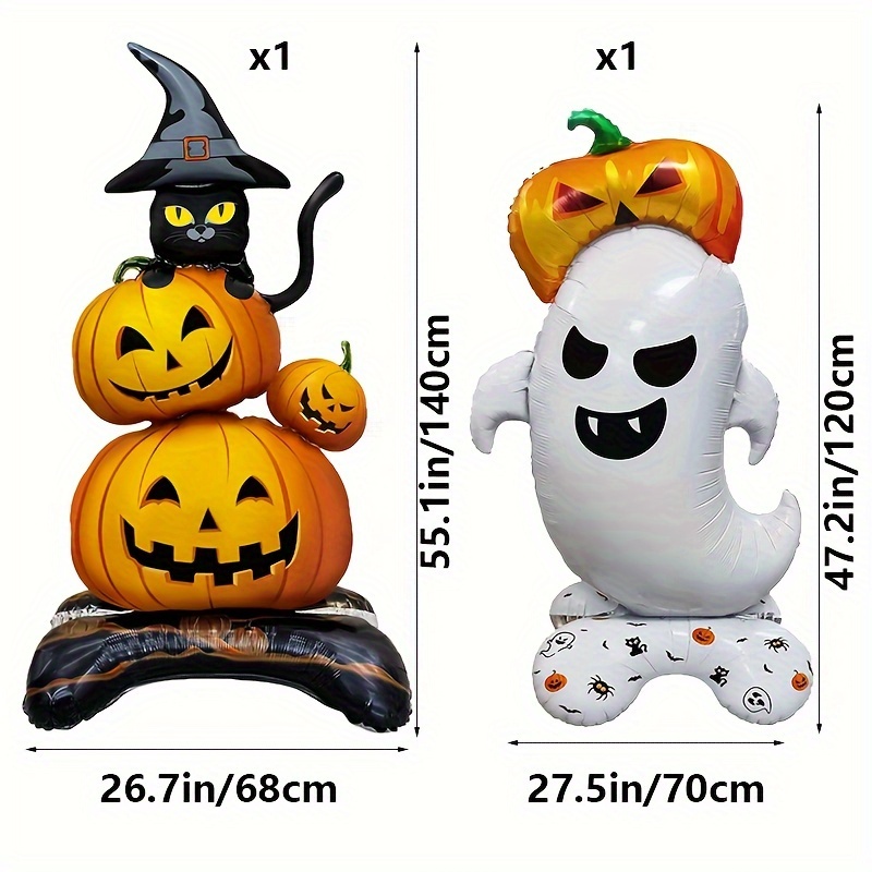 Image of 2pcs Set Of Large Size Halloween Balloons, Standing Pumpkin Halloween Decorations, 4d Foil Balloons Halloween Party Supplies Halloween Party Props