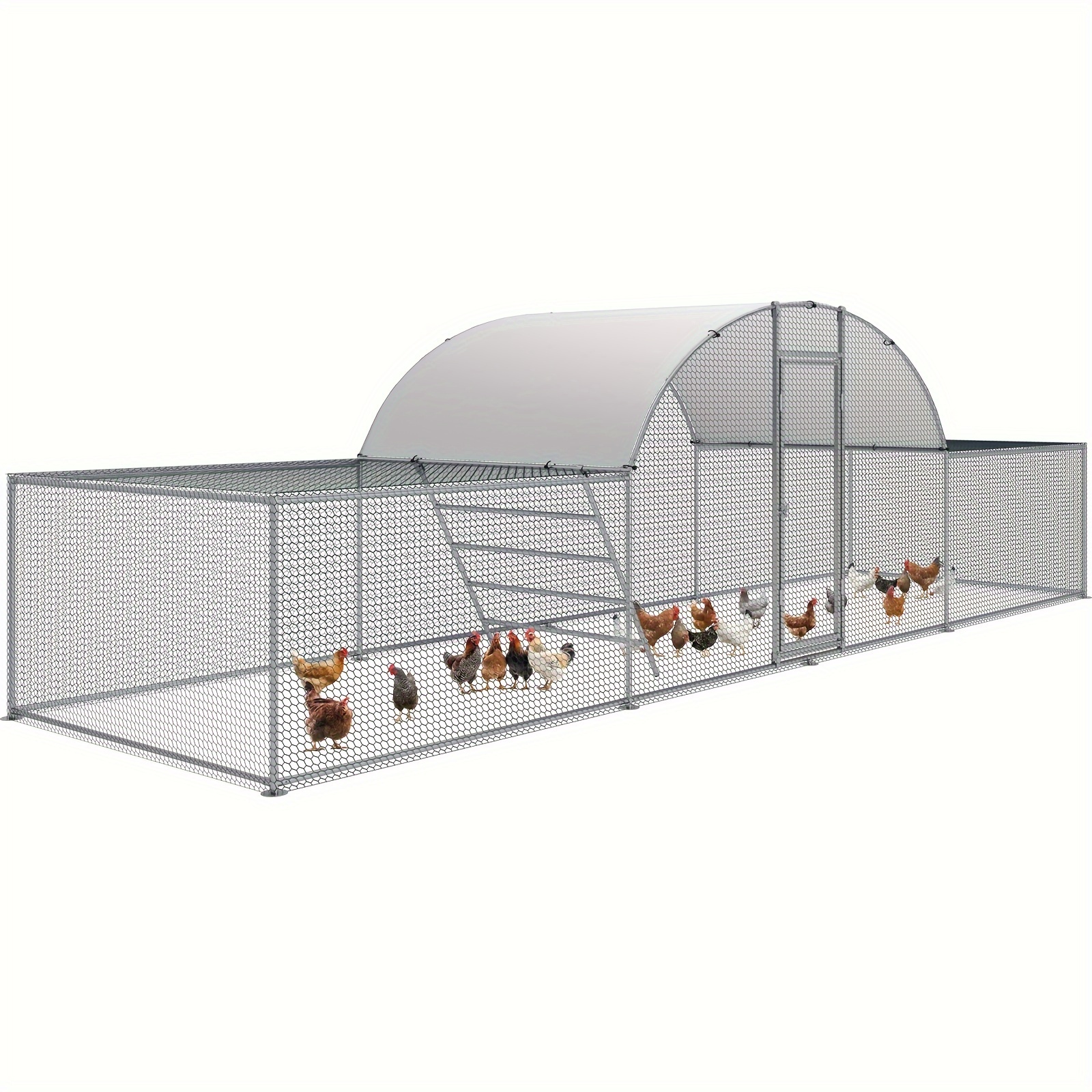 

23ft Metal Chicken Coop, Dome-roof Poultry Pen, Large Hen Run Enclosure, Walk-in Galvanized Duck Rabbit Cage House, W/chicken Ladder And Resistant To Wind, Rain Cover, For Yard, Outside And Farm