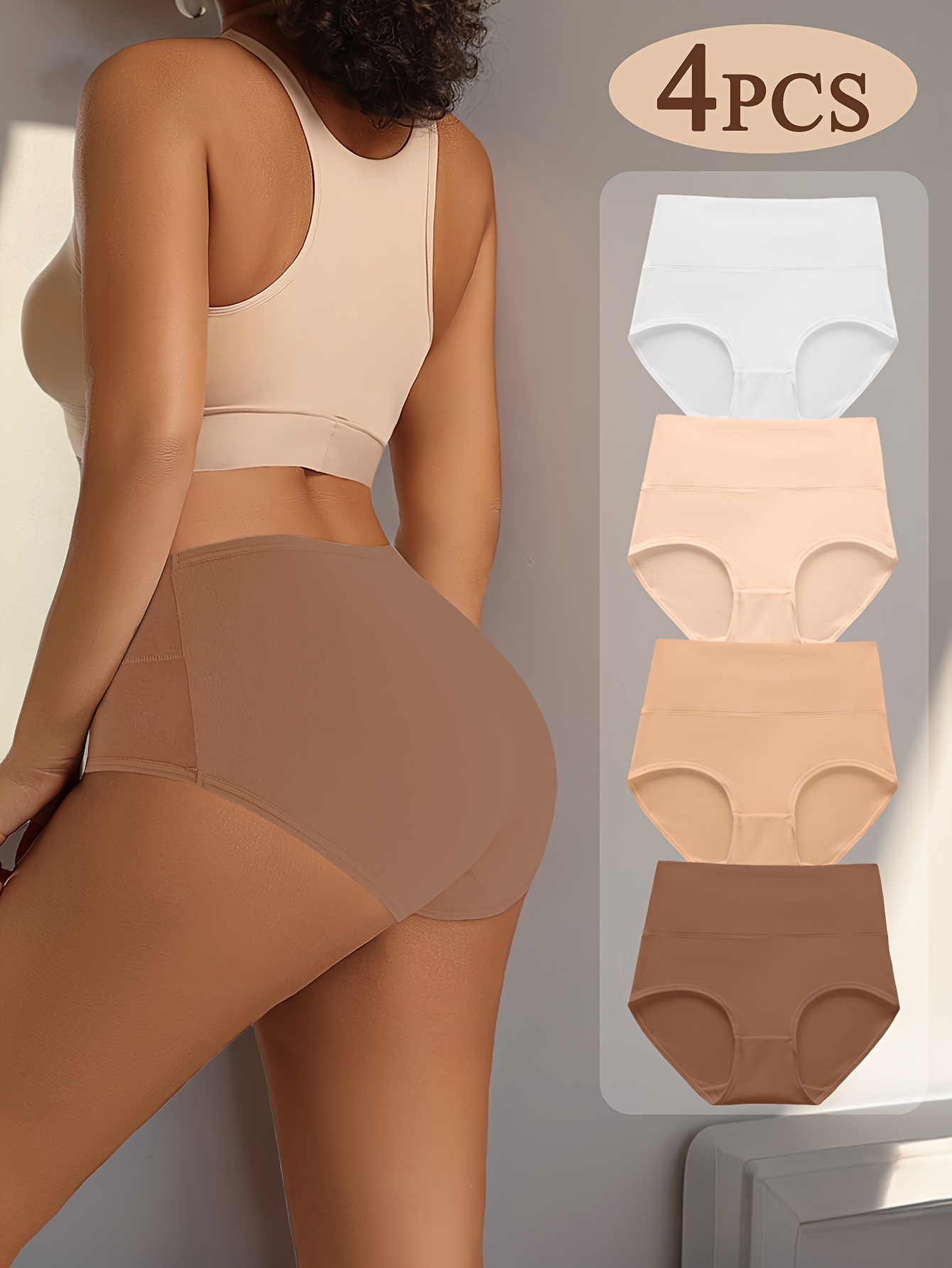 4pcs womens elegant high waist panties seamless breathable solid color underwear for women