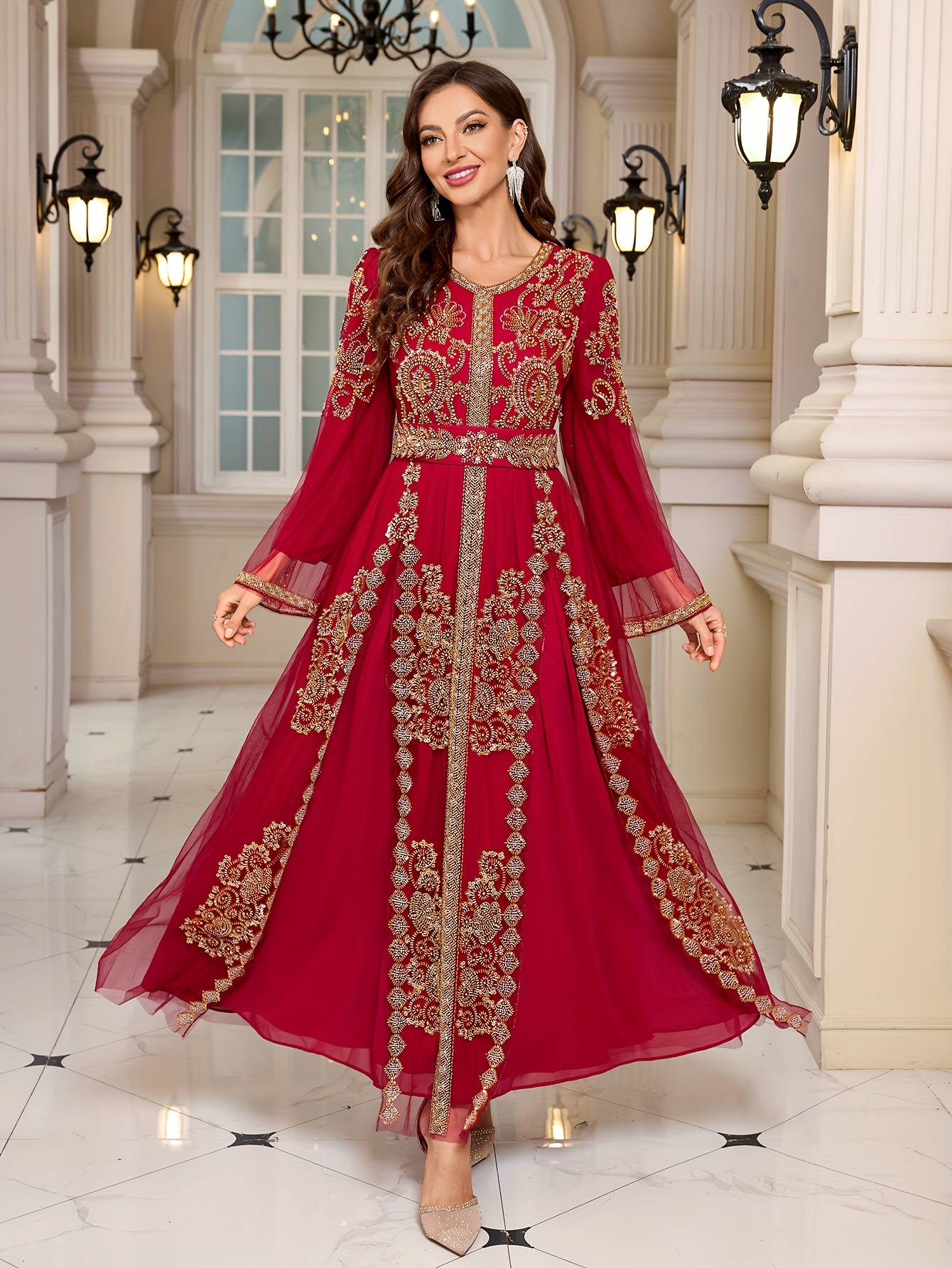 open lace back dress Odette Women's Maxi Dress Red Gold Ikat – Mer St. Barth main image 0