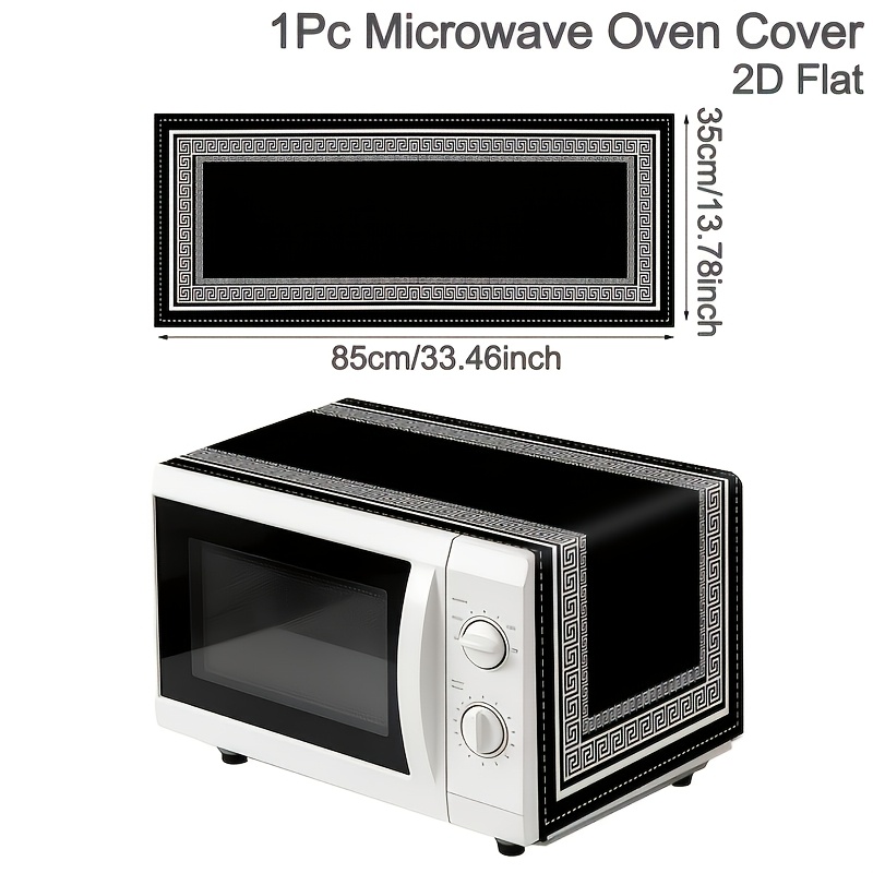 TEMU 2d Flat, 1pc Microwave Oven Cover, 35*85cm Black Greek Key Pattern Microwave Oven Dust Cover, Polyester Decorative Microwave Top Cover For Home