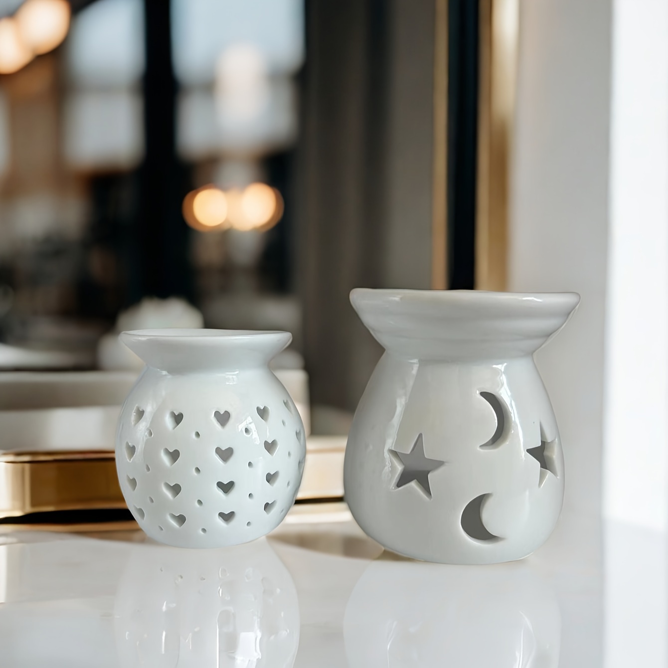 

Elegant Ceramic Star And Moon Candle Holder - Perfect For Home Decor And Fragrance Diffusion