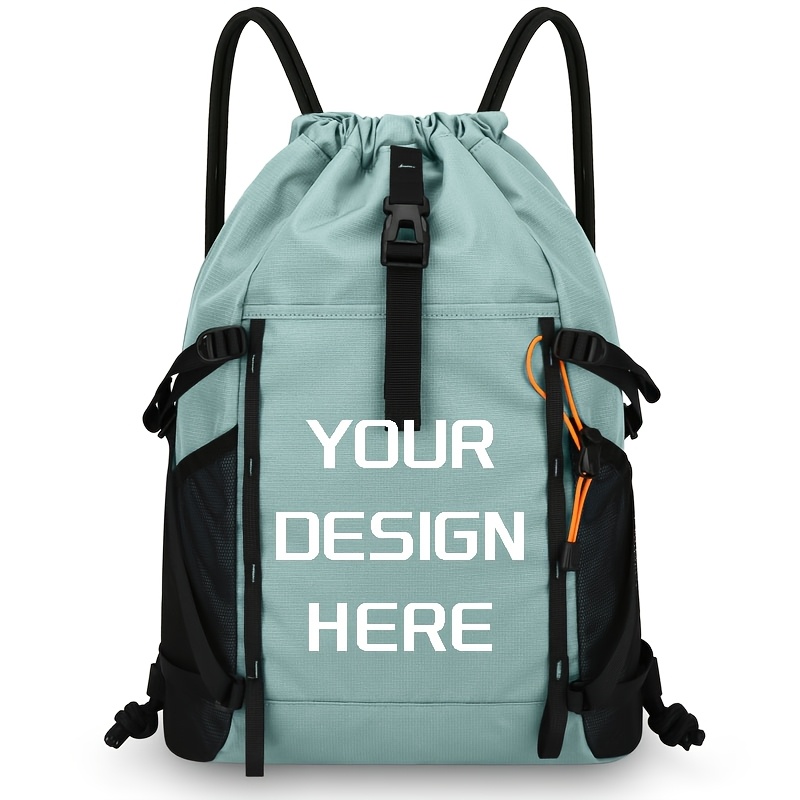TEMU Bolsa de gimnasio personalizable para deportes al con cordón, riñonera de baloncesto multibolsillos con soporte para bastones de trekking,