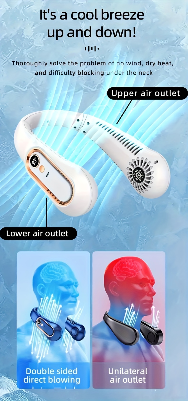 1pc portable neck fan usb rechargeable personal mini fan with   18 2cm 7 24cm adjustable   cooling safe comfortable for office sport outdoor use details 1