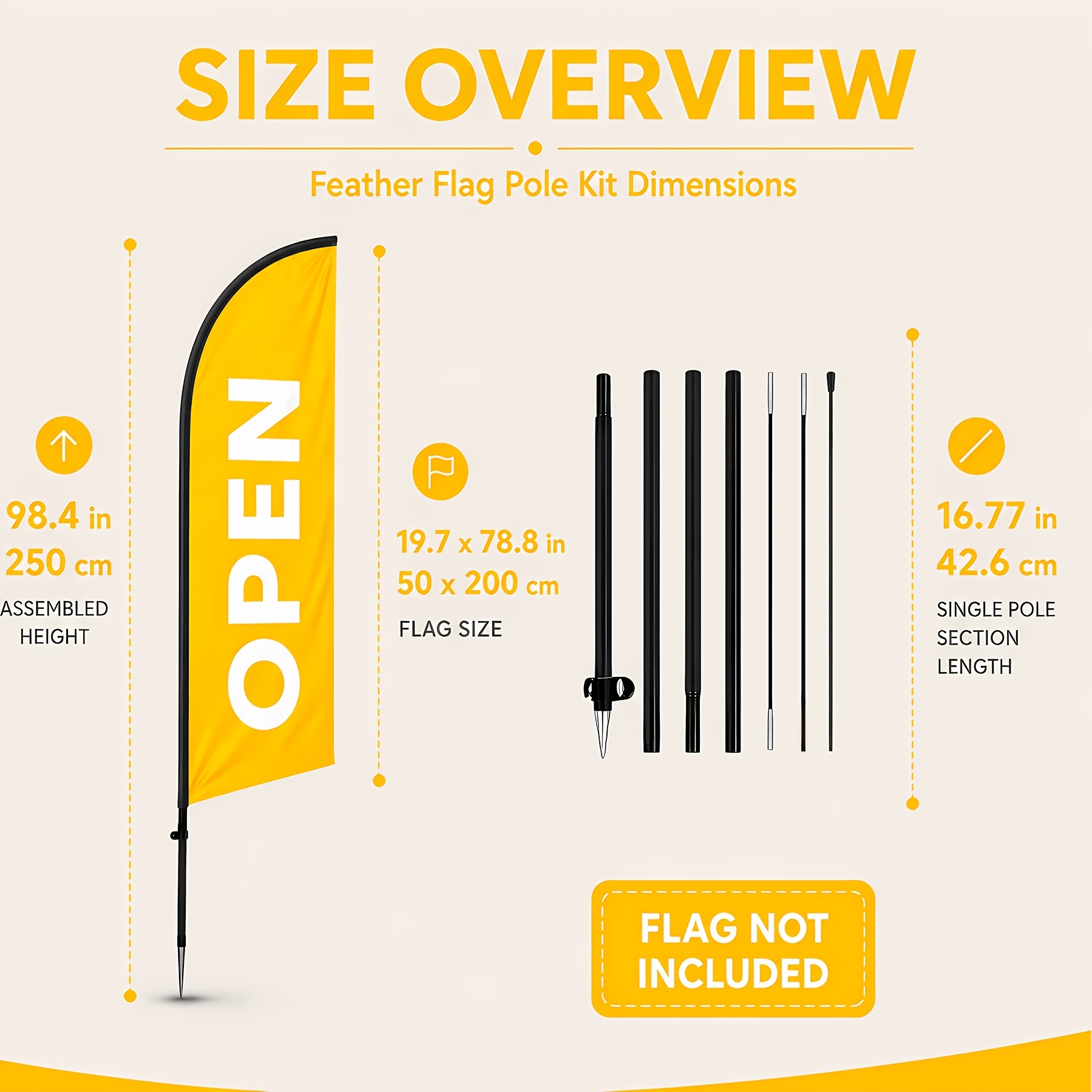 TEMU Kit de mât de drapeau 7 pièces, mât portable en fibre de verre à plumes avec sac de rangement, support d'affichage de drapeau de jardin et de