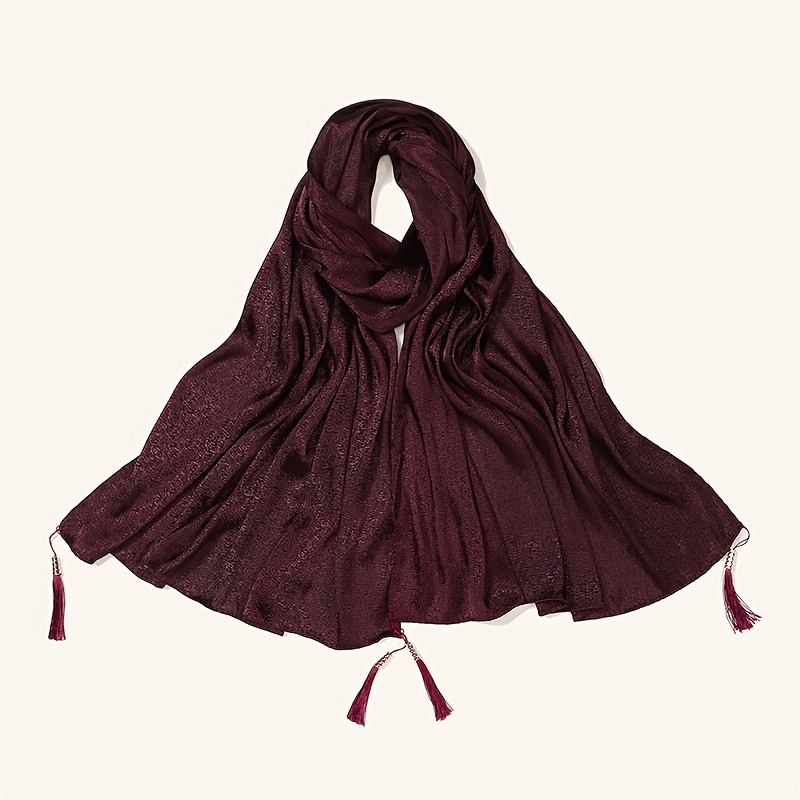 Women's Satin Solid Color Jacquard Tassel Headscarf/Bandana