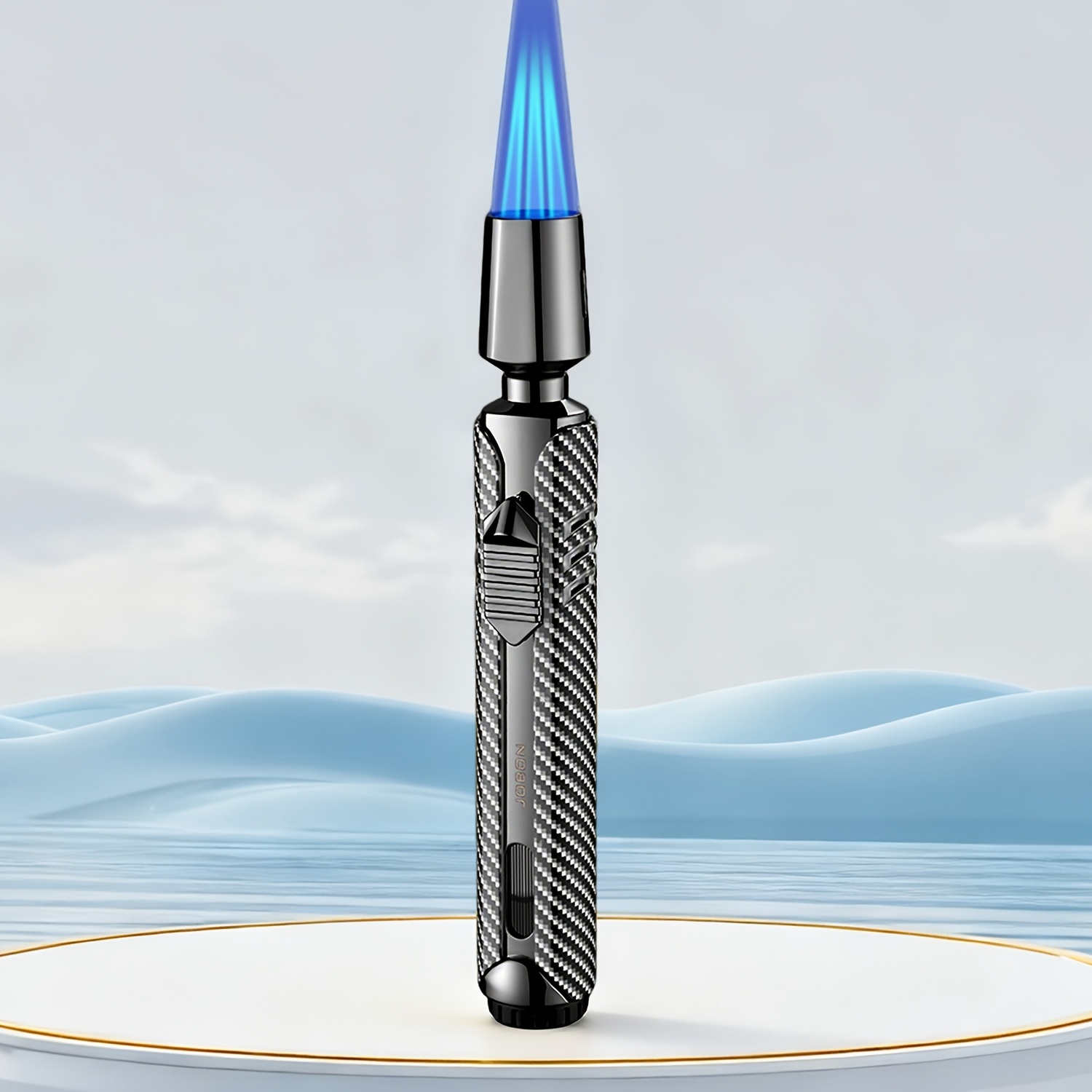 Metal Lighter, Luxurious Checkered Long Polished Windproof Refillable Butane Adjustable Flame Jet Lighter With Tank, Made Of Alloy, Easier To Use For Candles (no Butane Fuel)