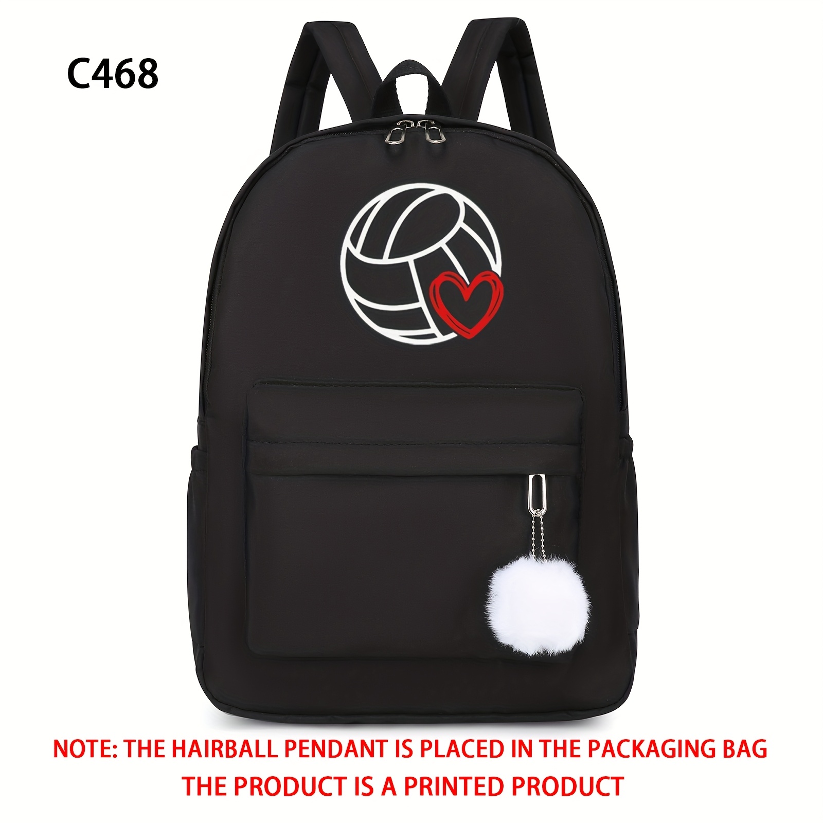 TEMU Un Bolso de Casual para Mujer con Estampado de y Voleibol en Línea Negra, Elegante y Versátil, Gran Capacidad, Mochila Escolar Multifuncional