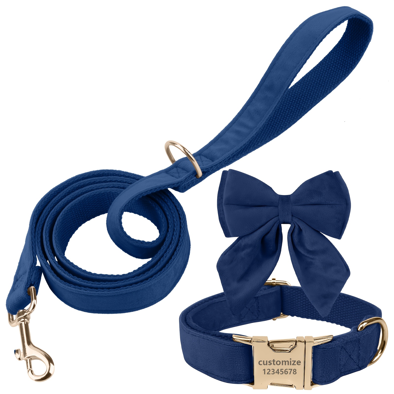 TEMU A Customizable Set Of 3 Collars And Leashes With Bow Ties, Featuring Options To Print Names And Phone Numbers. Perfect For Parties And Everyday