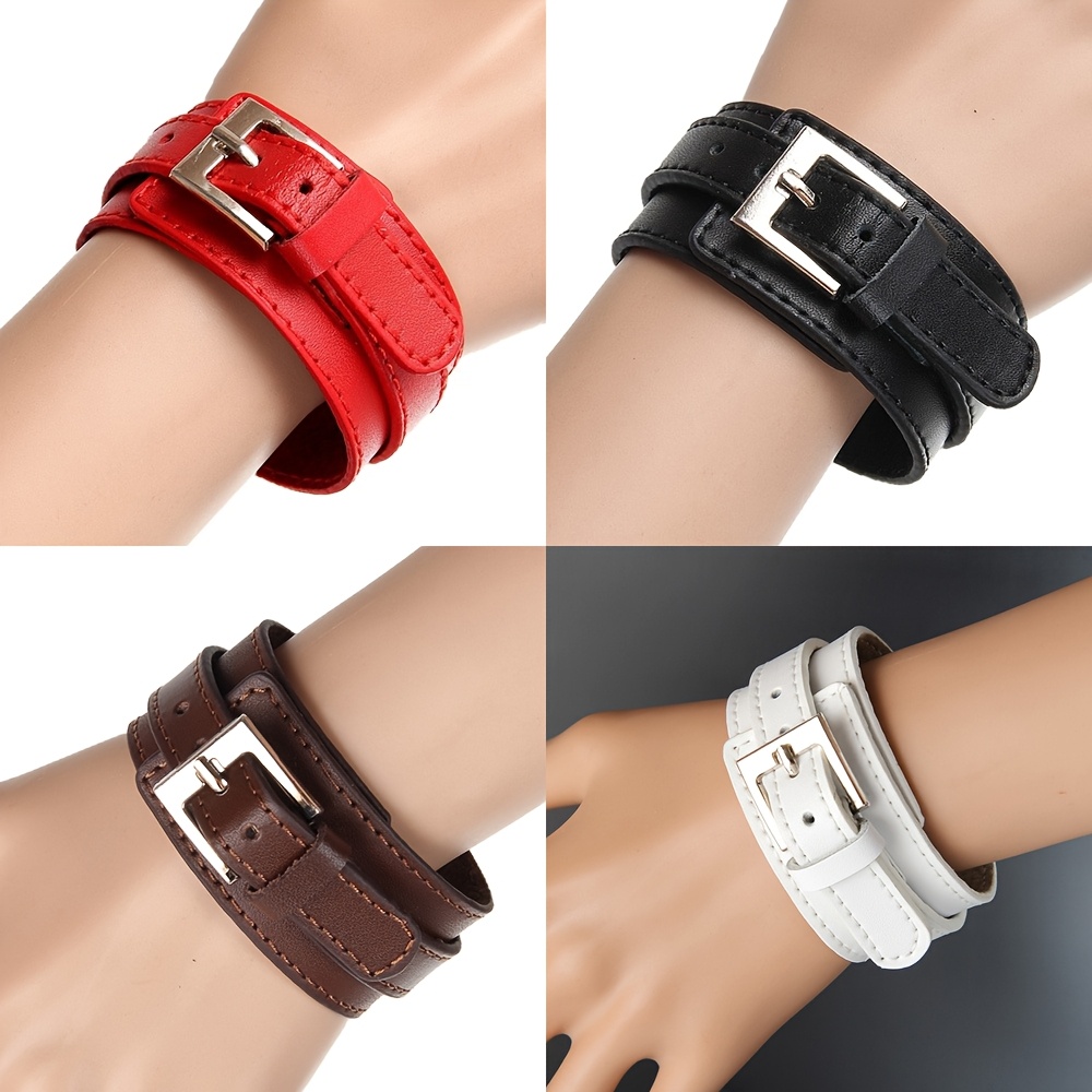 

1pc Bracelet Large en Cuir PU Style Punk - Ajustable, Design pour Rock, Cadeaux et Festivals de Musique (Rouge, Noir, Marron, Blanc)