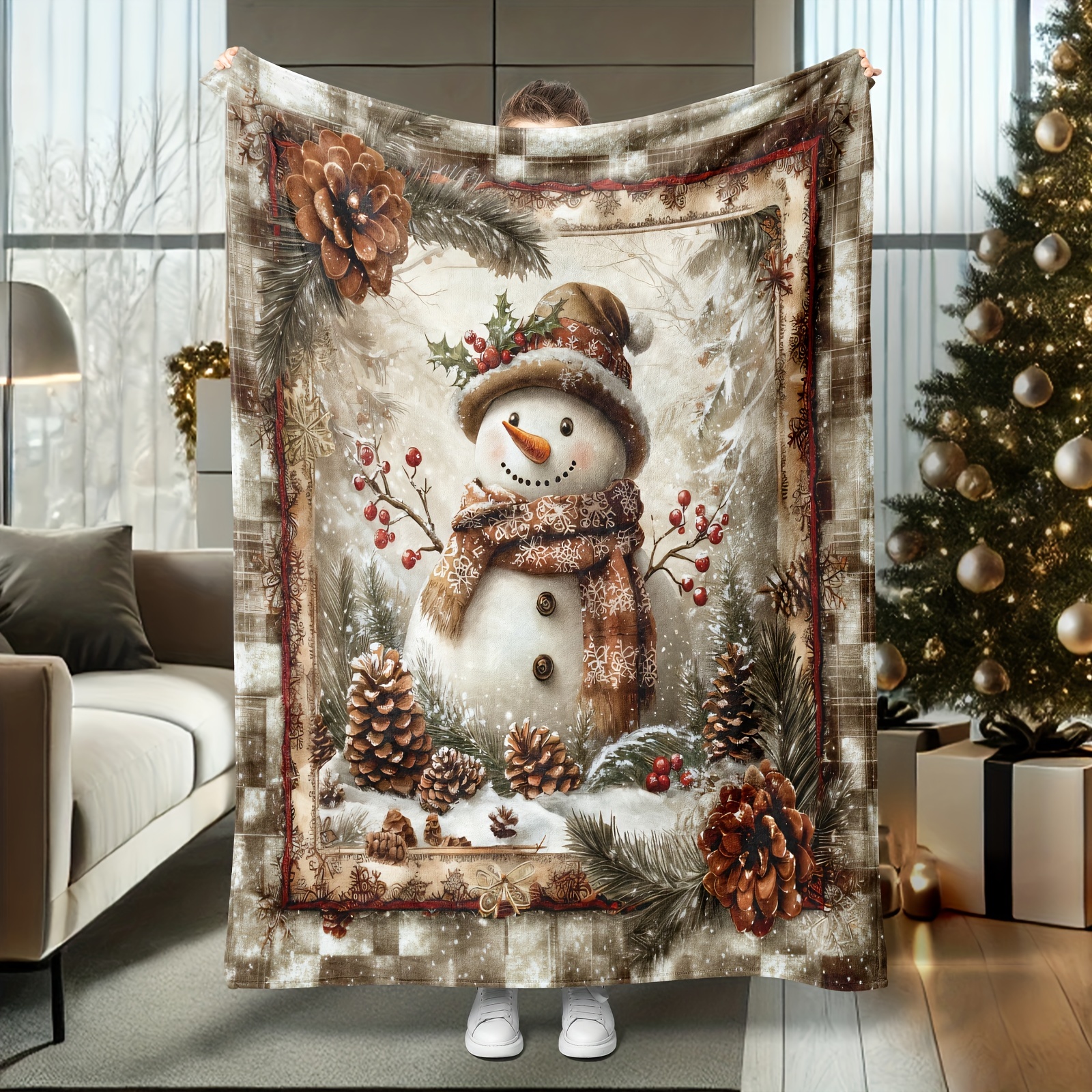 

Snowman & Flannel Blanket - , Decor For , Bedroom, Sofa - Christmas , Christmas Decor