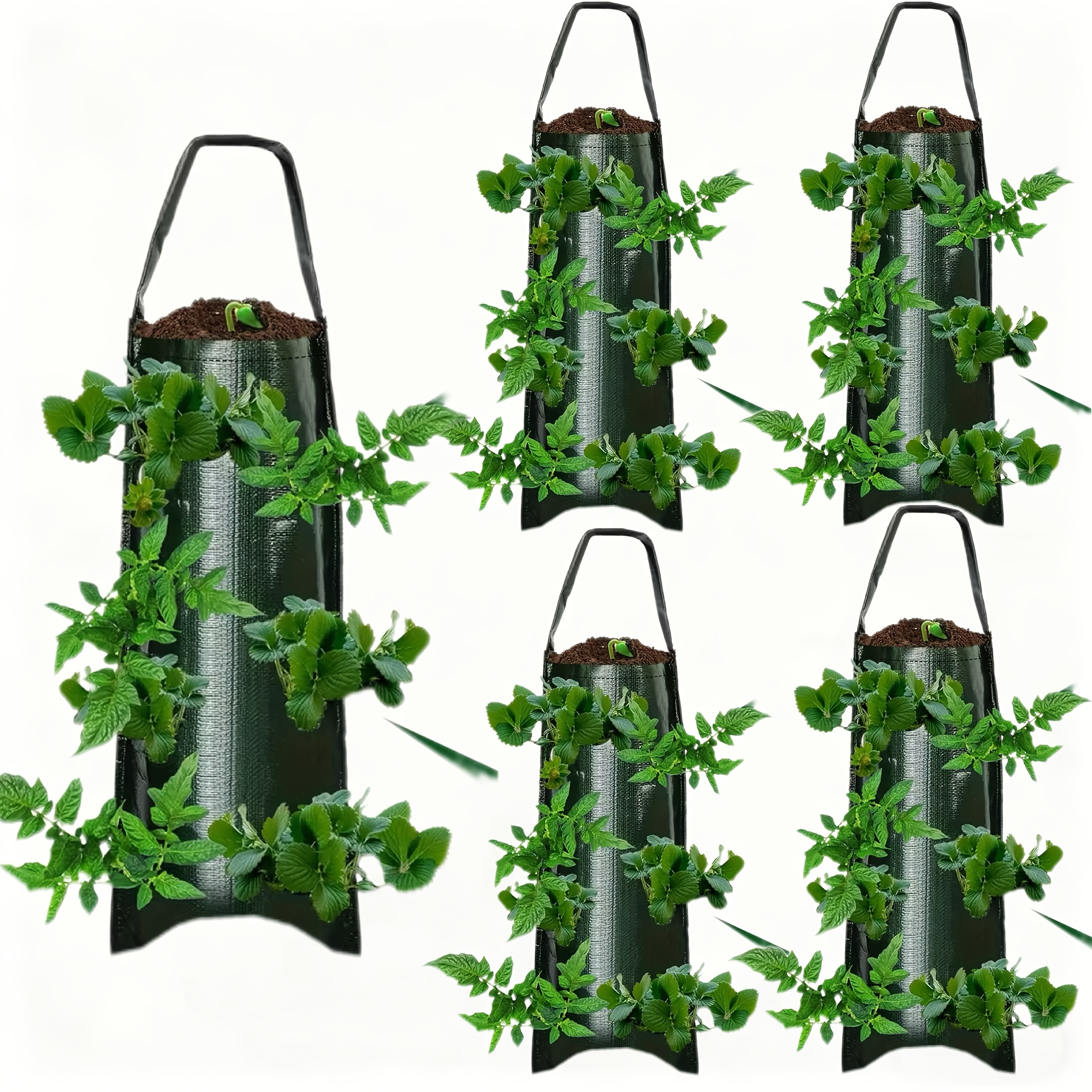E-shop 5er-Pack Hängende 8-Port Erdbeer-Pflanzbeutel, Gemüsegarten Pflanzbeutel, 8 Pflanzöffnungen, Pflanzbeutel, Erdbeer-Pflanzbeutel,