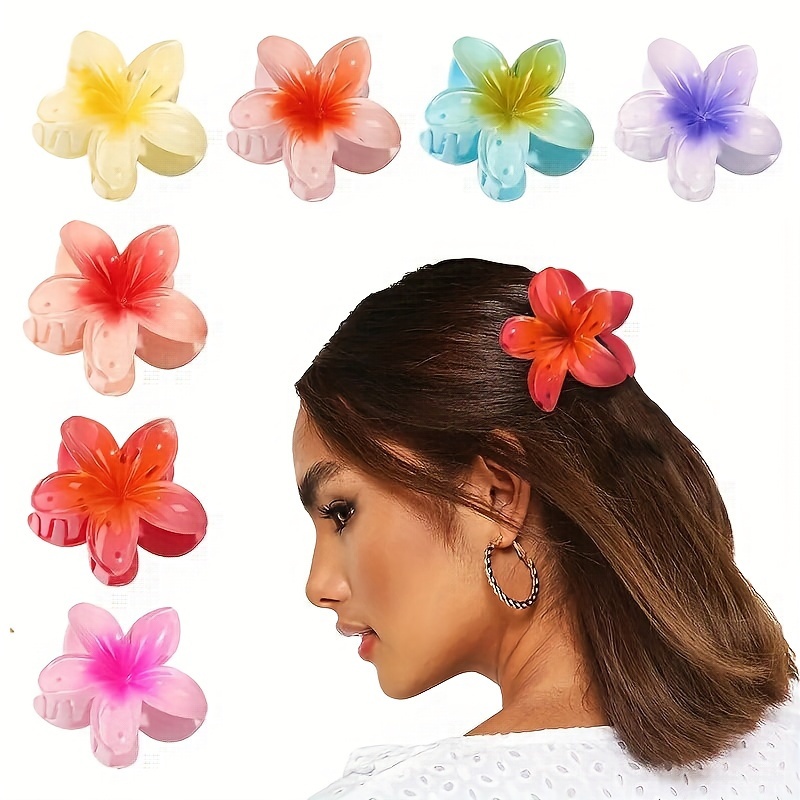

Colorful Plumeria Flower Hair Clips, Elegant Stylish Women's Hair Accessories, Side Grip Shark Clips For Girls, Hawaiian-themed, Assorted Colors, Durablefashion Hair Claw Clips For Casual & Party Wear