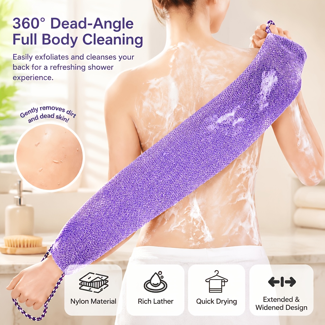 4pcs Set Back Scrubber and Loofah with Hooks