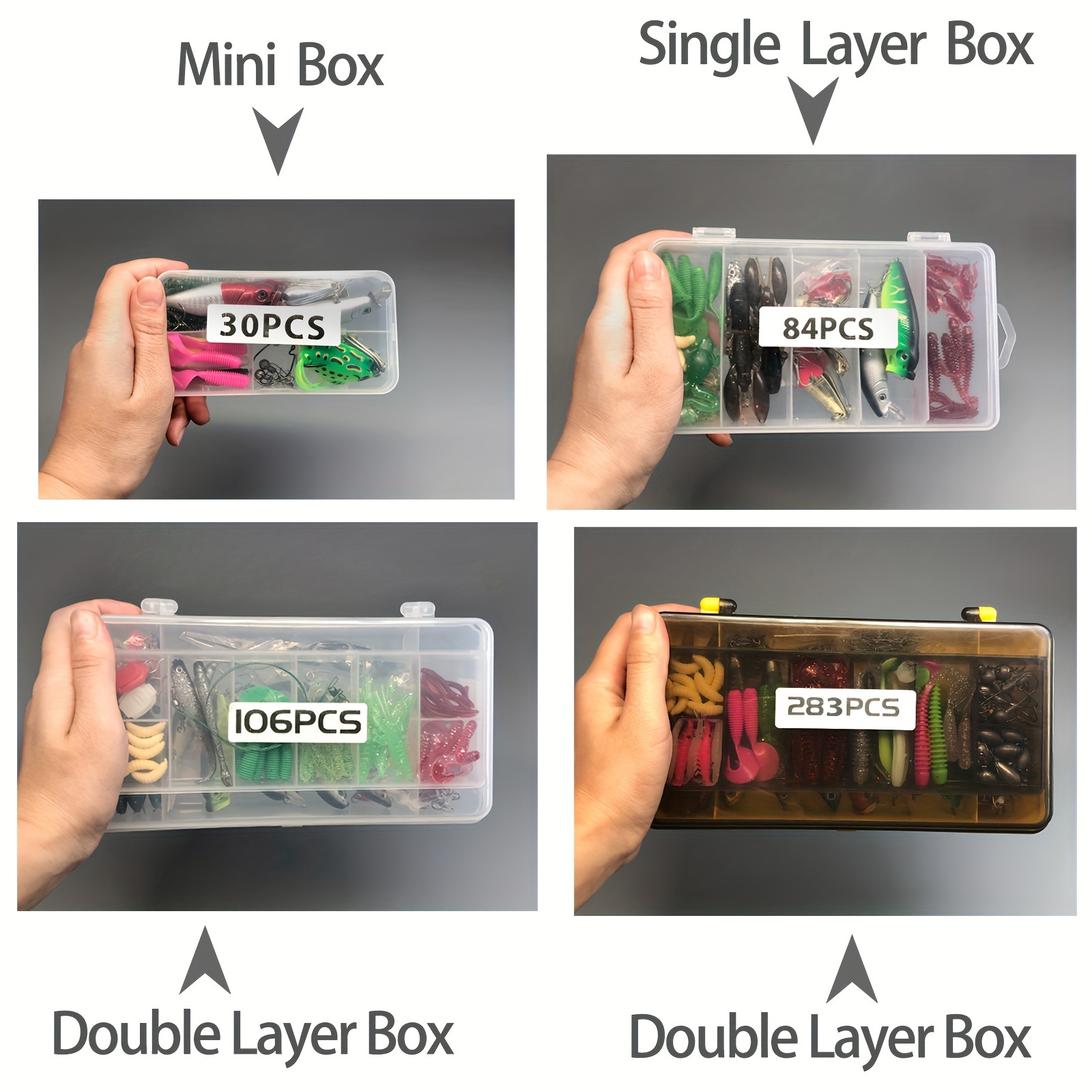   shaped lead weights 30 79 84 93 106 283pcs of fishing lures for topwater fishing tackle kit for     including a lure kit box with minnow poppers spoon lures soft plastic worms bait rigs and jig heads Product details 13