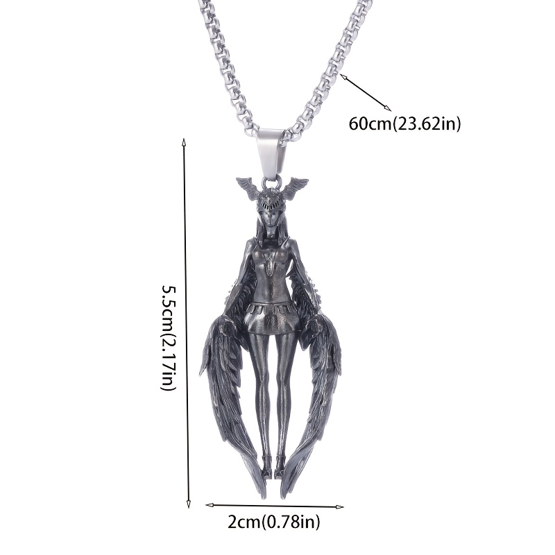 Antique Silver Plated Winged Fallen Angel Pendant Necklace