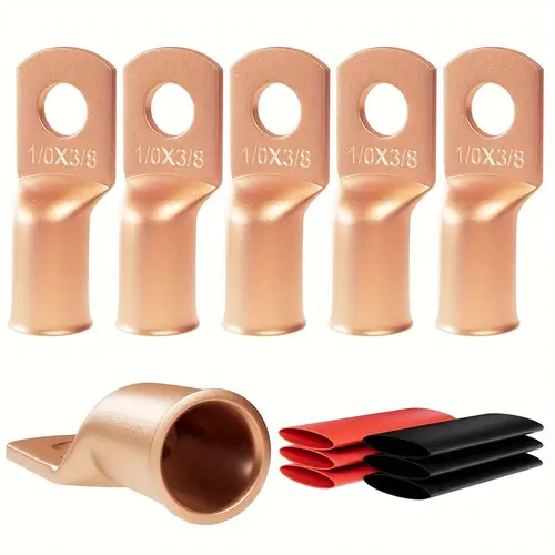20pcs 1 0 awg 3 8 battery lugs copper wire lug heavy duty battery cable ends tubular ring terminals awg crimp wire ring lugs battery terminal connectors with 3 1 heat shrink tubing