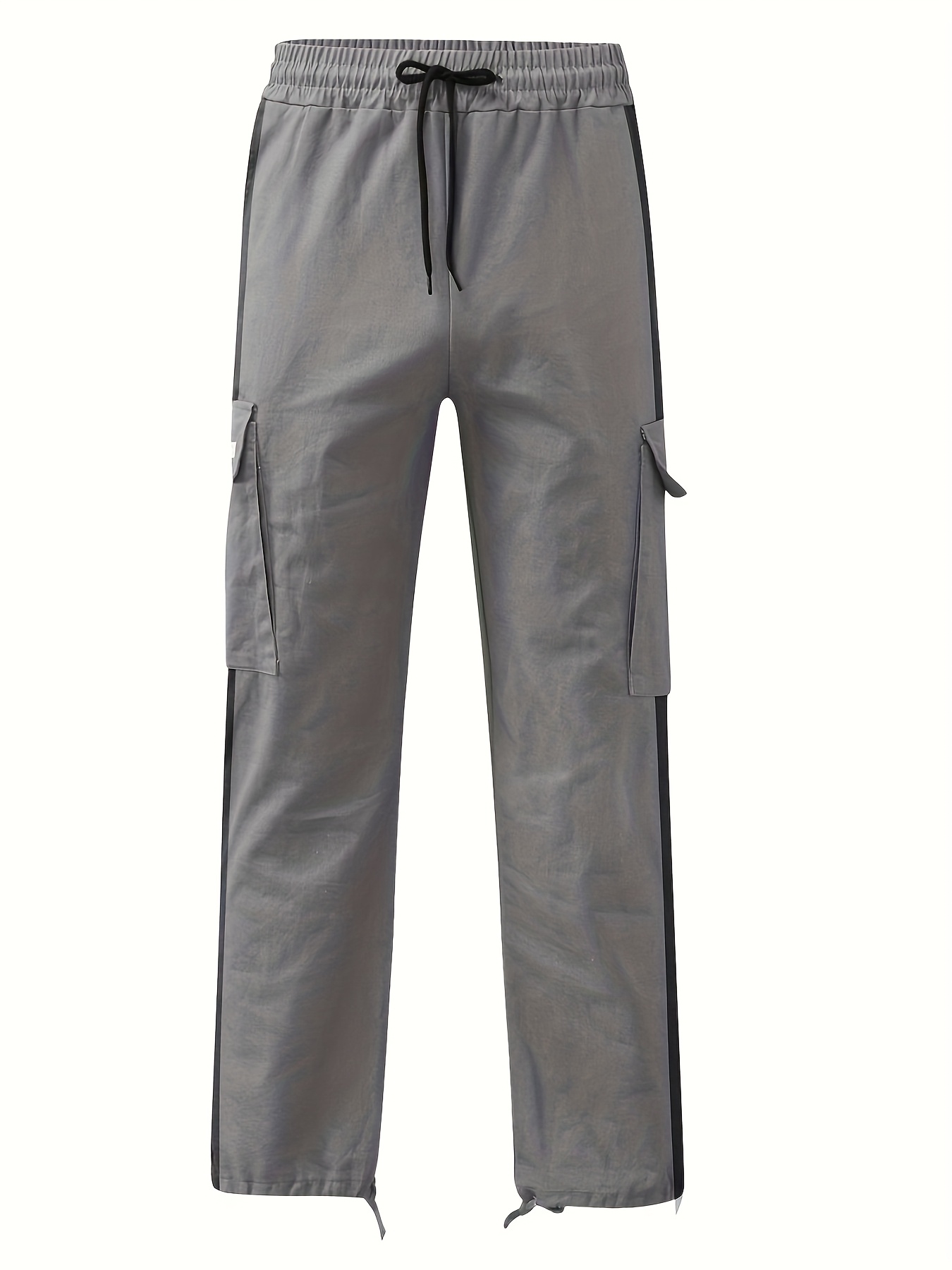 men's casual cargo pants black cotton loose fit red white
