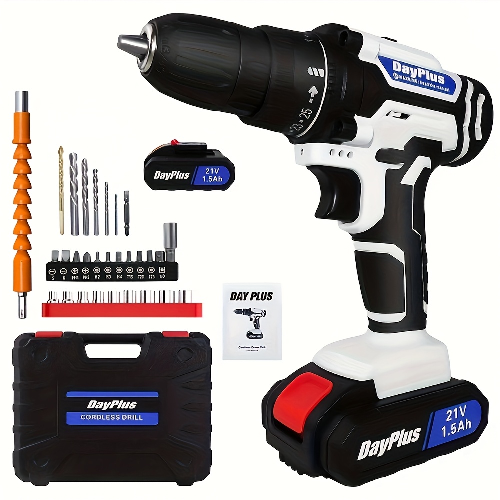 Image of 21v Cordless Drill Driver Electric Screwdriver Kit Power Drill Set, 2 , 3/8'' Keyless , 25+1 Torque Setting For Home, With 2x Li-ion Batteries, Fast Charger, 29pcs Drill/driver Bits And Storage Case