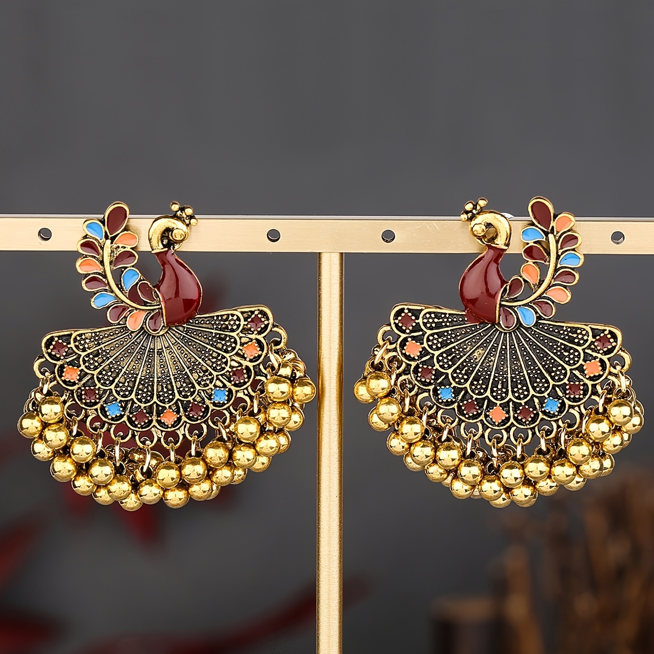 TEMU Une paire de boucles d'oreilles élégantes et vintage de style indien en émail pour femme, accessoires pour festivals, anniversaires, , , fêtes,