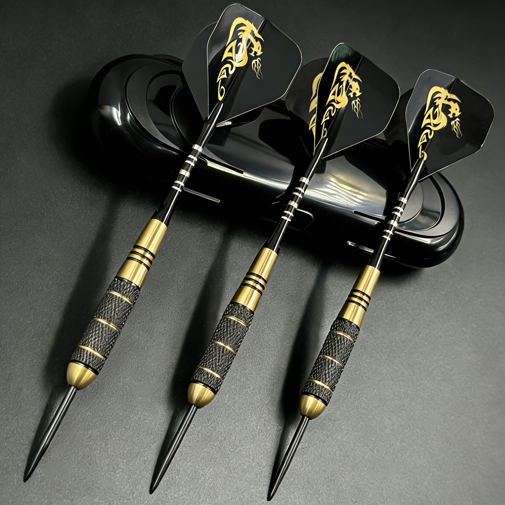 E-shop 3er-Set 24g Schwarzes und Goldenes Übungsdarts | Drachenmuster-Schwänze, Edelstahlspitzen, Geeignet für Anfänger