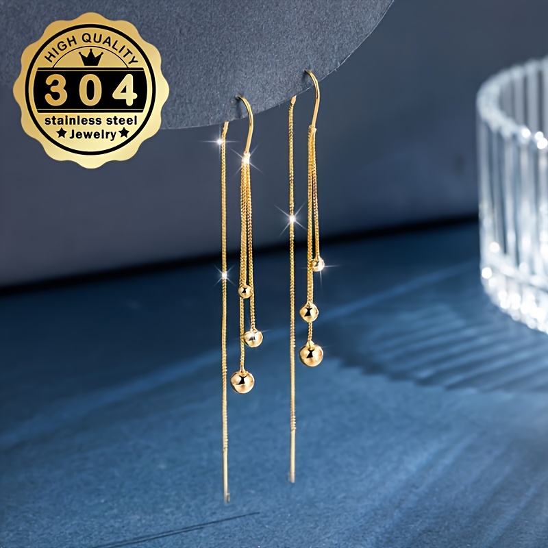 TEMU 1 Paire de Boucles d'Oreilles à Pompon pour Femmes, Matériau en Acier Inoxydable 304, Haute Qualité et Résistant à l'Oxydation, Design de Pompon