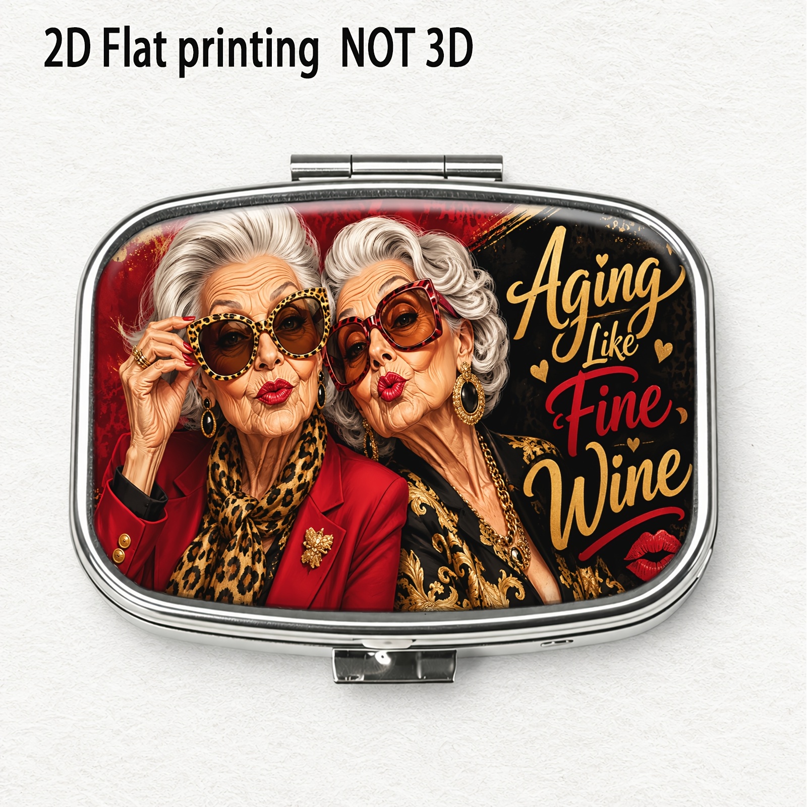 TEMU 1pc Square Pill Box With Hanfu Fashion Glasses Photo Print, Light Luxury Vintage Style / 2d Flat Printing / Portable Metal Small Pill Box /