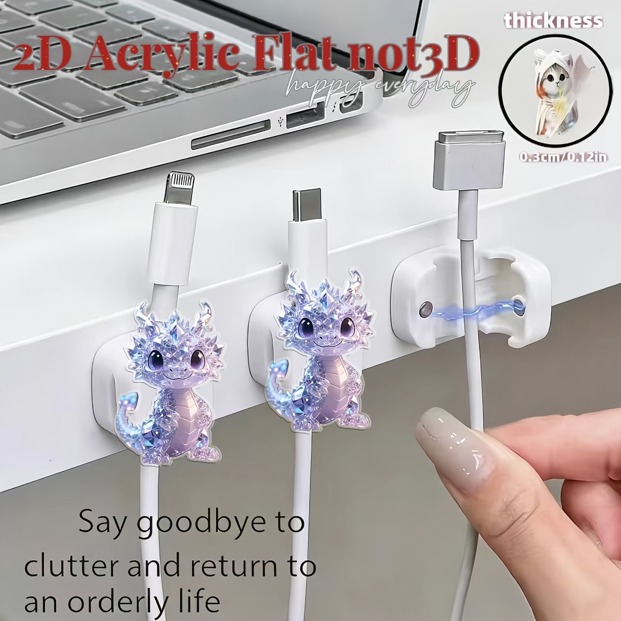 2-Pack Crystal Dragon Pattern Acrylic Cable Organizer