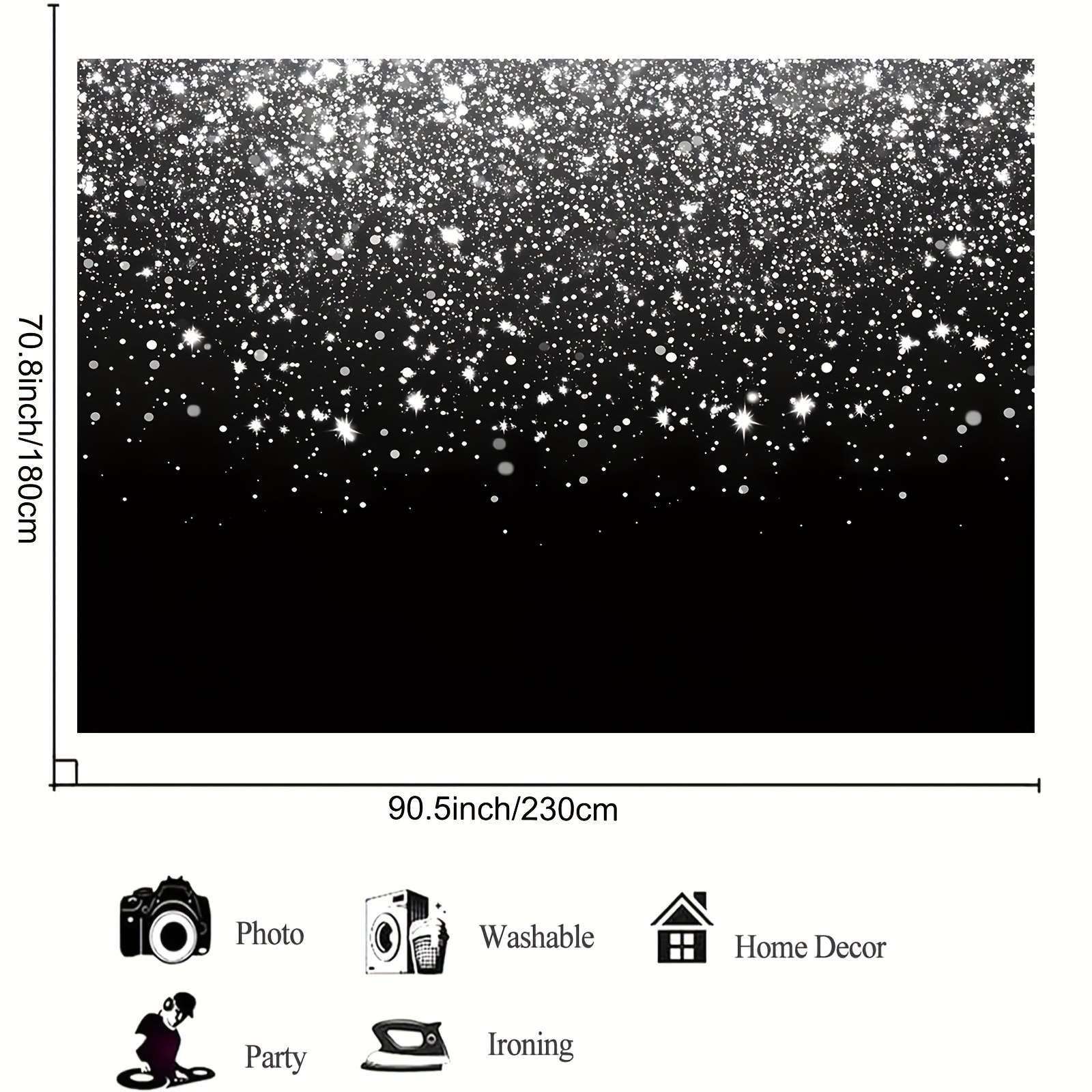 Black And Silvery Shiny Snowflake Photo Booth Backdrop