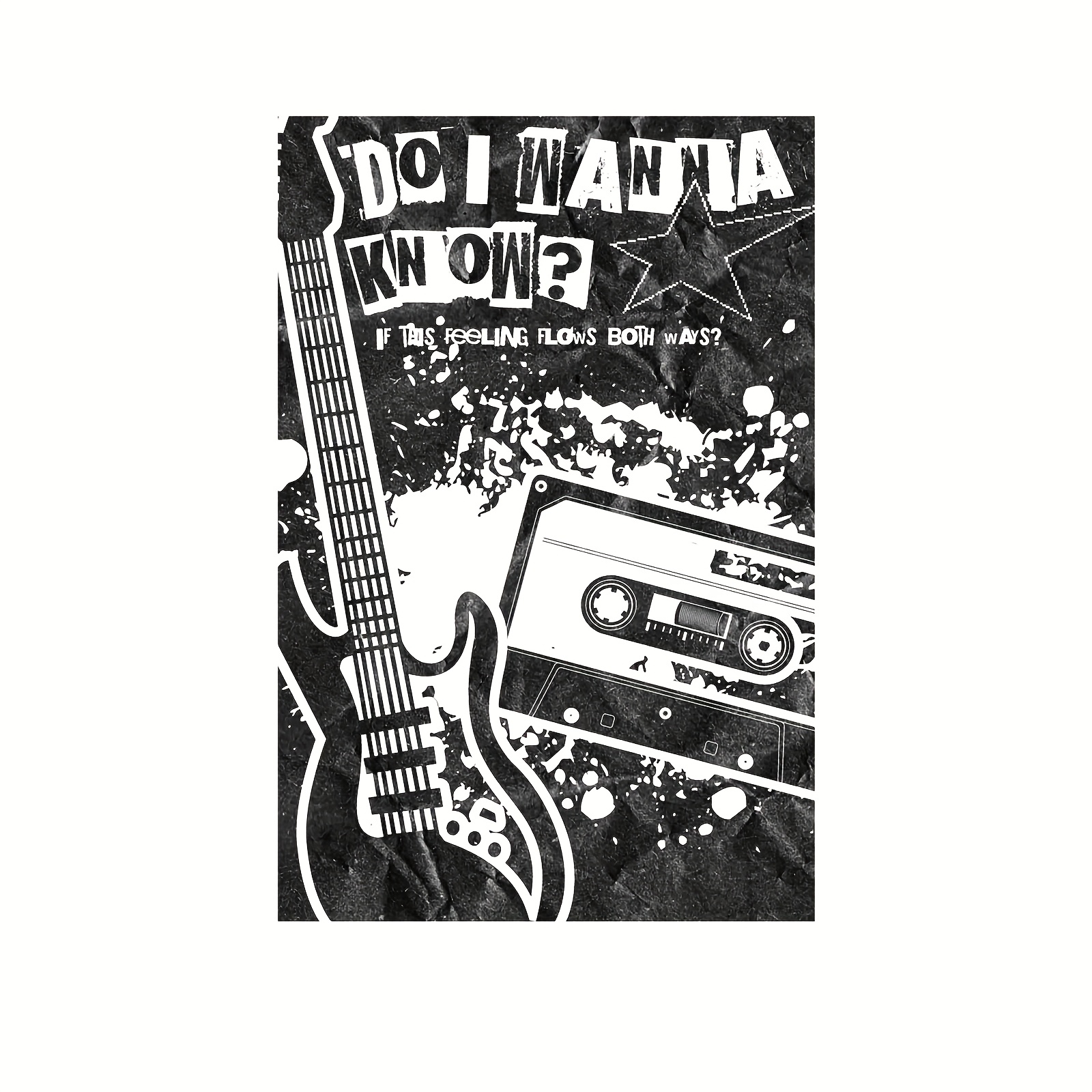 Image of 2d Flat, 1pc "do ?" Music Poster Canvas Wall Art - Frameless, Vintage-inspired Guitar & Cassette Tape Design, 12x18 Inches, Ideal For Decor, Music Room Decor, Halloween Christmas Decor