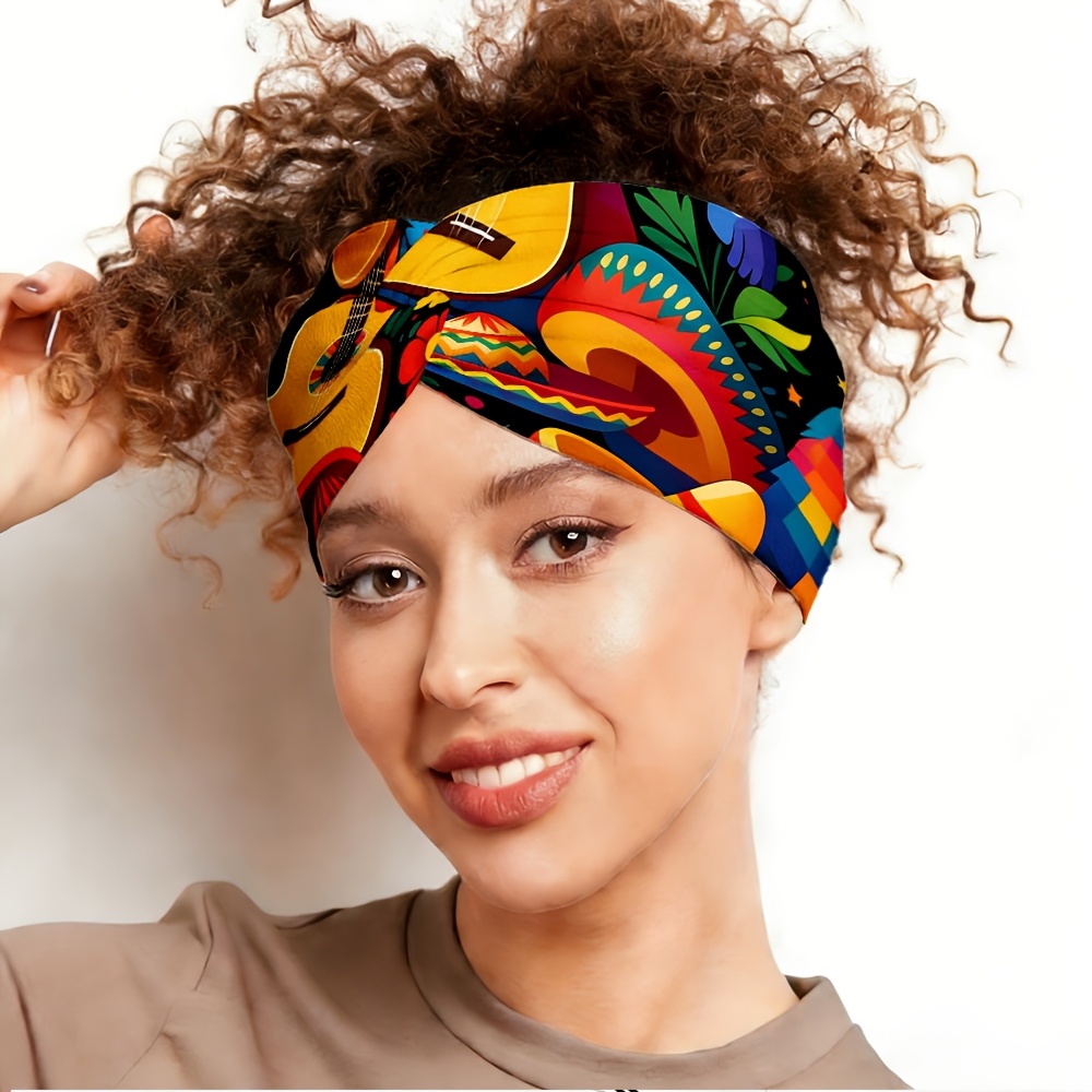 TEMU 2d Flat Mexican Style Patterned Headband, Suitable For Yoga, Gym, Running, Indoor And Outdoor Activities, Travel, Picnics, Beach, Fashionable