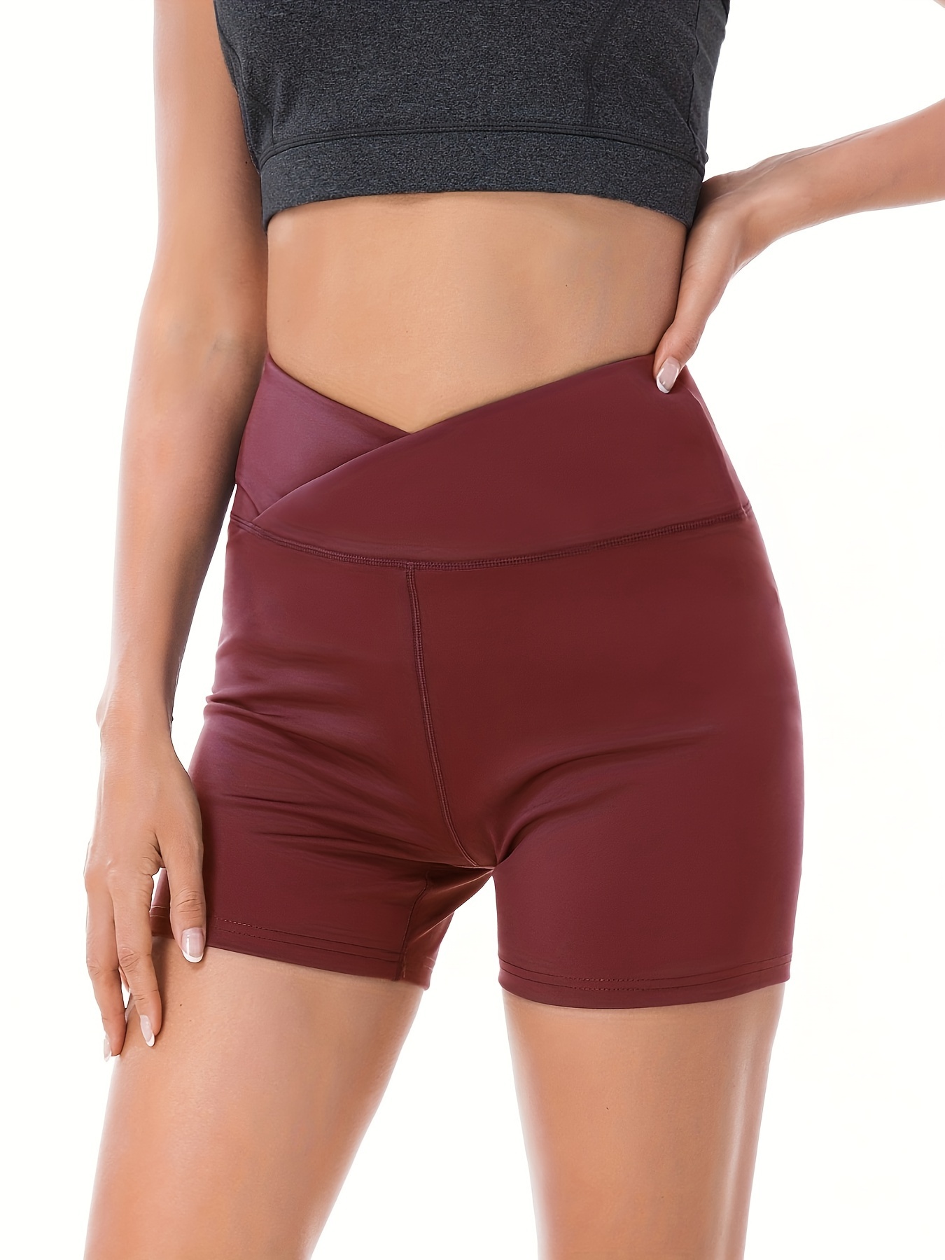 Solid Color Cross Waist Yoga Shorts Workout Running Sports Temu Ireland