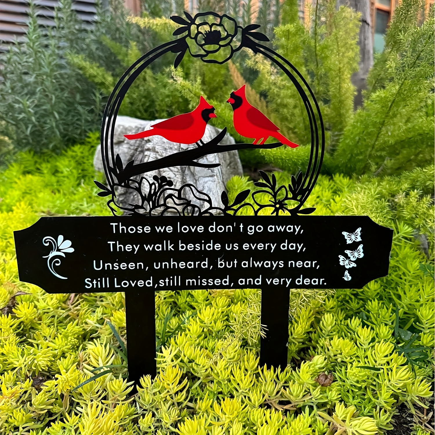 

1pc Classic Style Acrylic Memorial Grave Marker With Red Design, Inspirational Sympathy Verse, Waterproof, Outdoor Garden Decoration