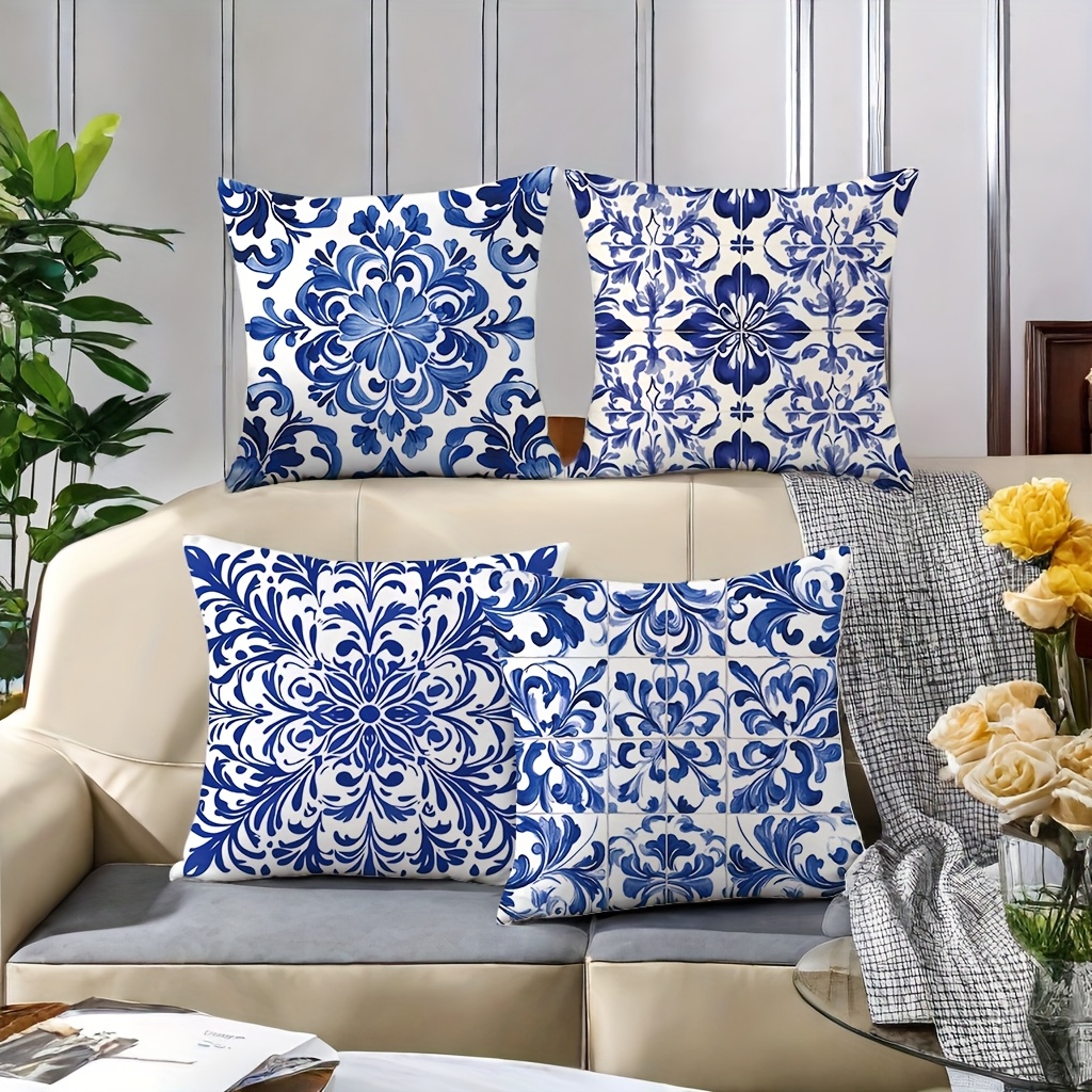 4pcs blue and white porcelain style geometric pattern pillowcases warm and comfortable beautiful and practical 17 72 inches 17 72 inches suitable for home sofa decoration home accessories bedroom zipper pillowcases double sided printin Product details 1