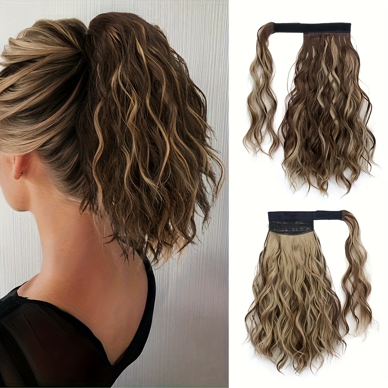 synthetic ponytail extension for women curly wave style high temperature   around   design elegant long braid look versatile easy to   natural look for   details 1