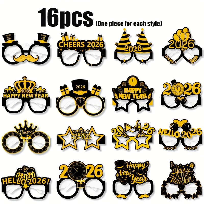 TEMU 16/32pcs Happy New Year Paper Glasses Party Decoration, 2026 New Year's Eve Photo Prop Glasses, Suitable For New Year Party Decoration Items,