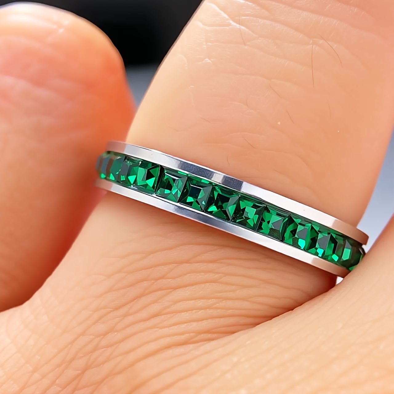 Silver & Green Stone Band